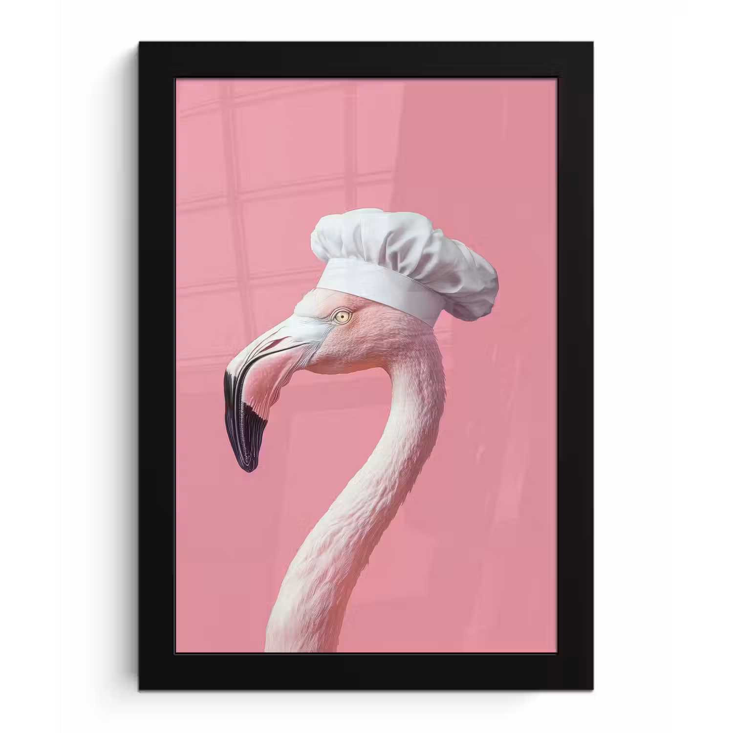 Flamingo - Roze - Koksmuts - Vogel fotolijst zwart zonder passe partout klein -3d