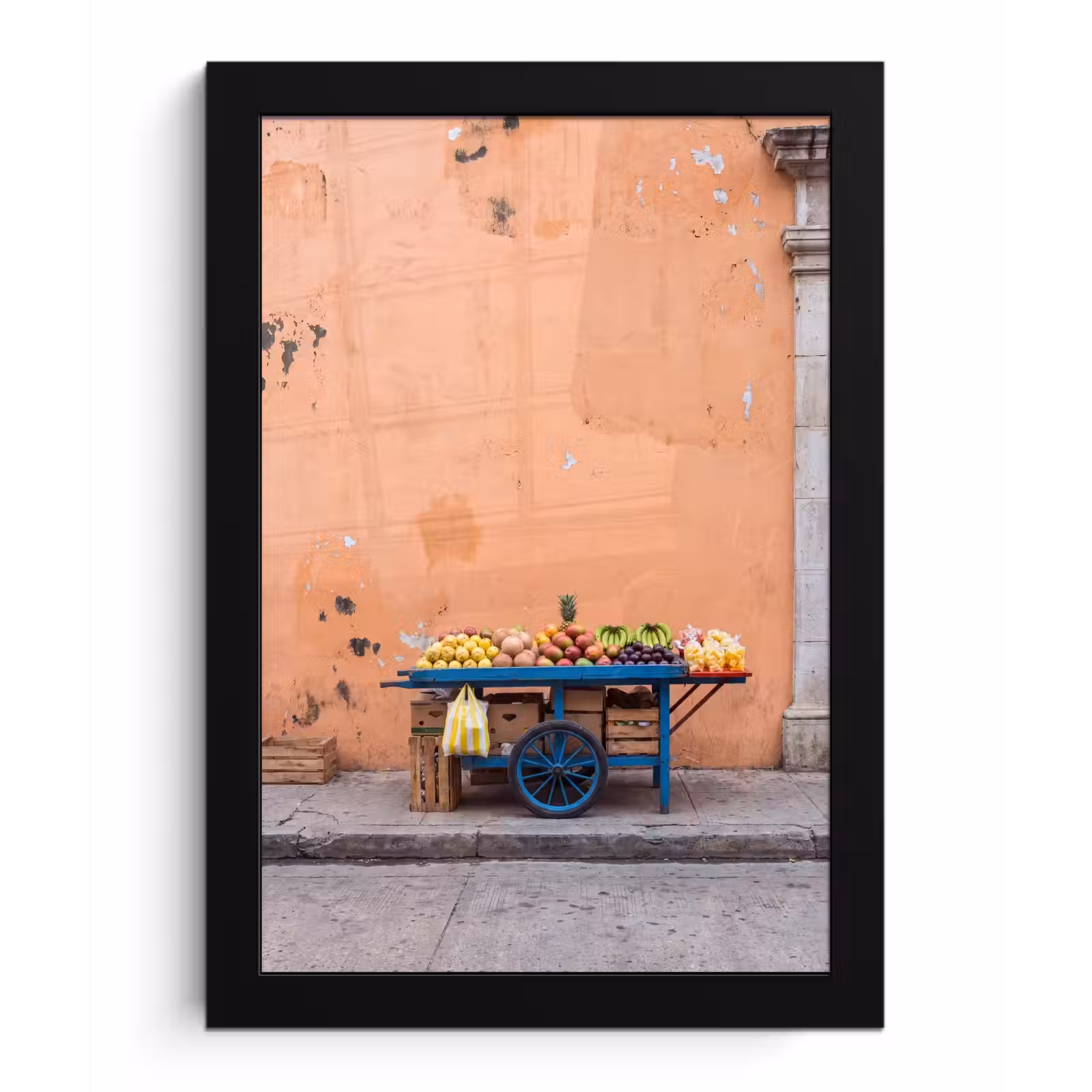 Poster met lijst - Fruit - Kar - Straat - Fruit - Kar - Straat fotolijst zwart zonder passe partout klein