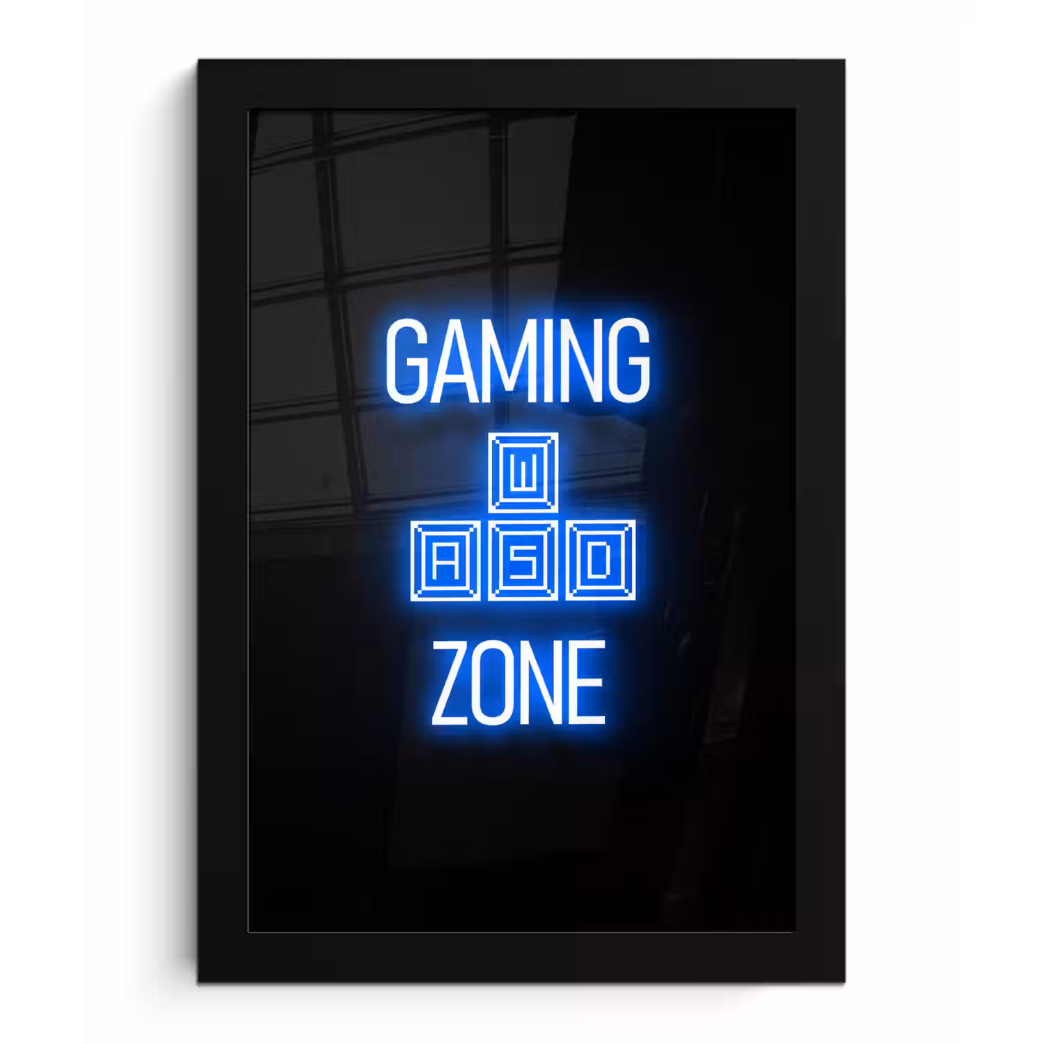 Gaming - Tekst - Gaming zone - Neon - Blauw fotolijst zwart zonder passe partout klein -3d