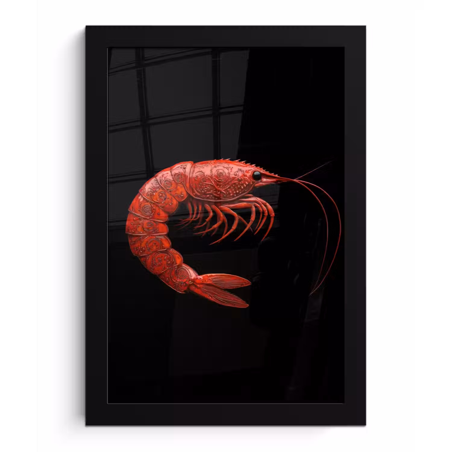 Garnaal - Rood - Dieren fotolijst zwart zonder passe partout klein -3d