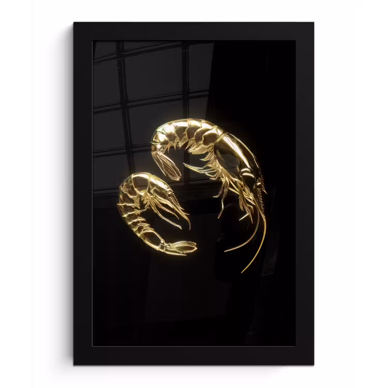 Garnalen - Zwart - Goud - Dieren fotolijst zwart zonder passe partout klein -3d