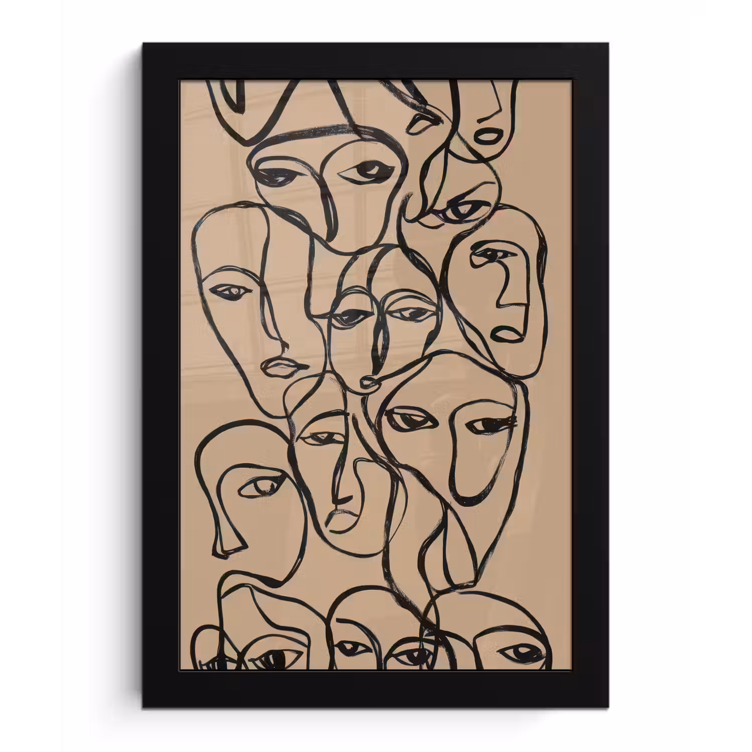 Gezichtenzee - Lijntekening - Abstract fotolijst zwart zonder passe partout klein -3d
