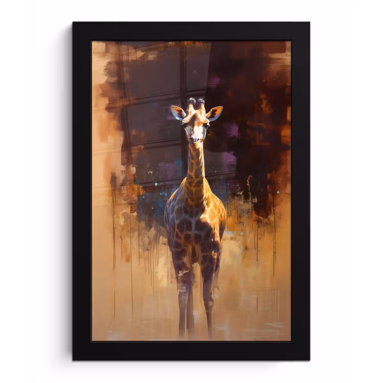 Giraf - Bruin - Abstract - Geschilderd fotolijst zwart zonder passe partout klein -3d