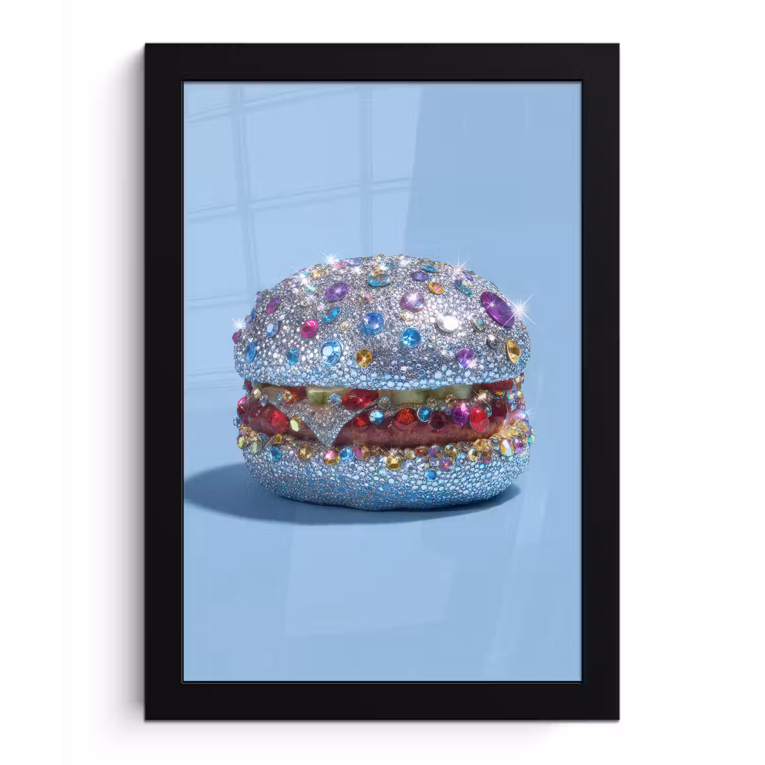 Glitters - Hamburger - Blauw fotolijst zwart zonder passe partout klein -3d
