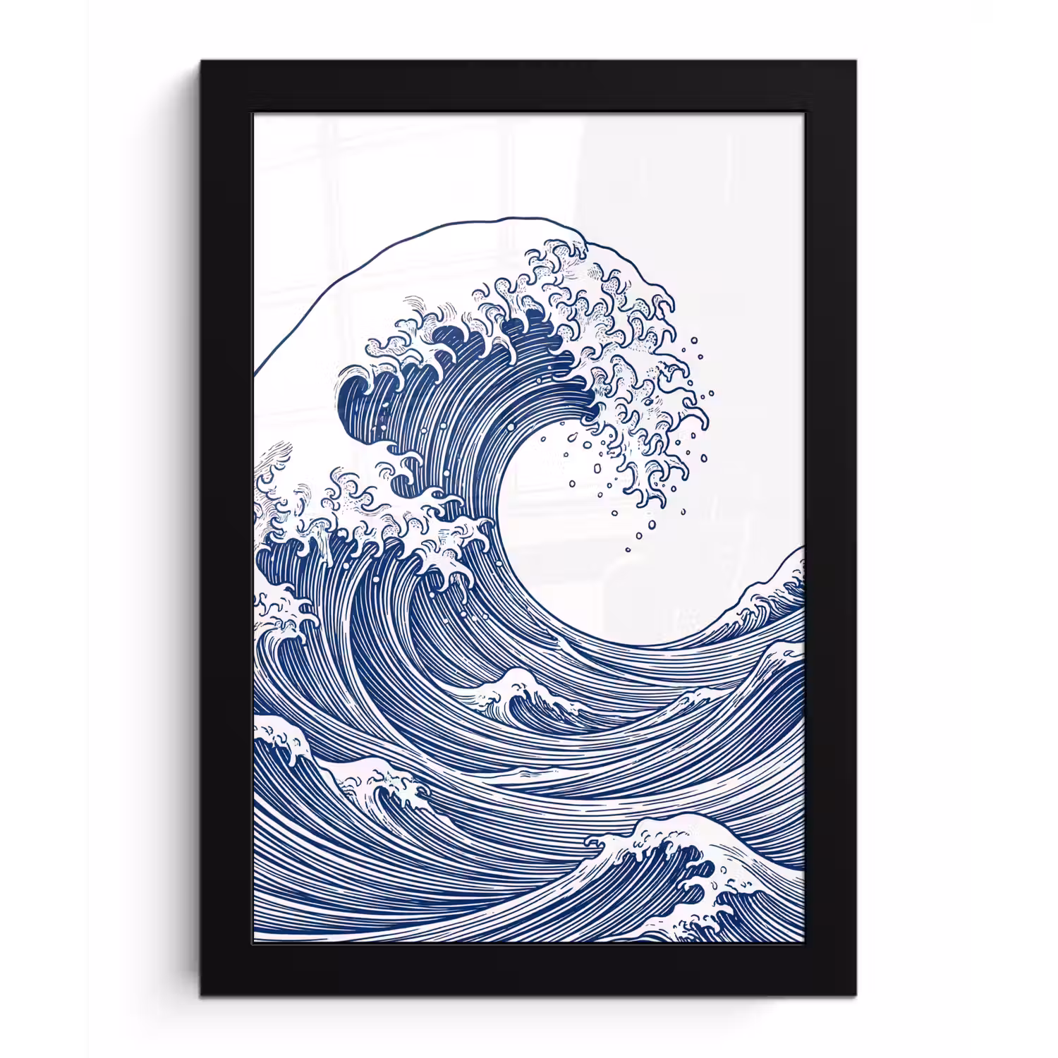 Golf - Japans - Zee - Illustratie - Blauw fotolijst zwart zonder passe partout klein -3d