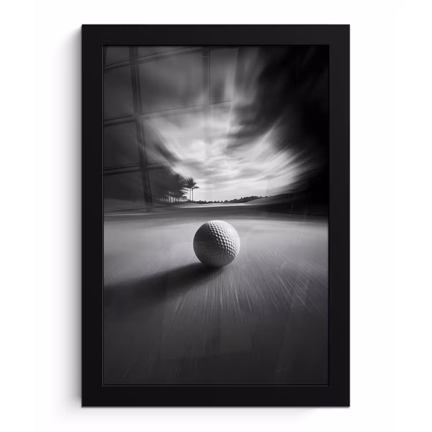 Golfbal - Wazig - Zwart fotolijst zwart zonder passe partout klein -3d
