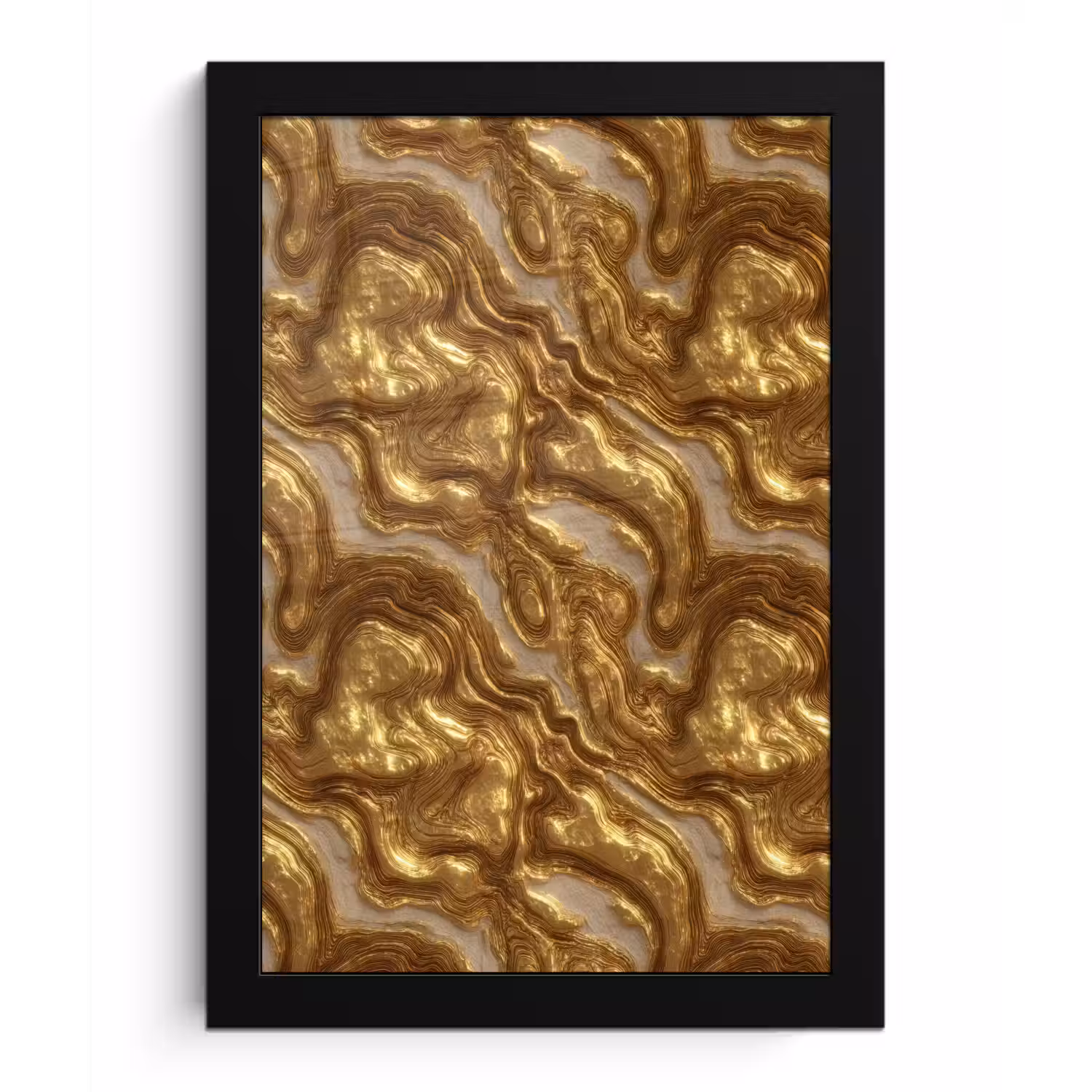 Golven - Organisch - Goud - Crème fotolijst zwart zonder passe partout klein 224 -3d
