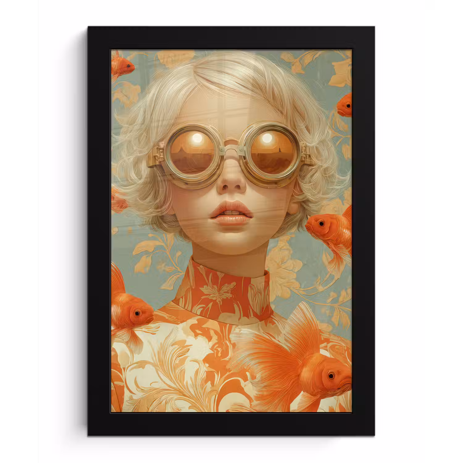 Goudvissen - Oranje - Vrouw - Blond fotolijst zwart zonder passe partout klein -3d
