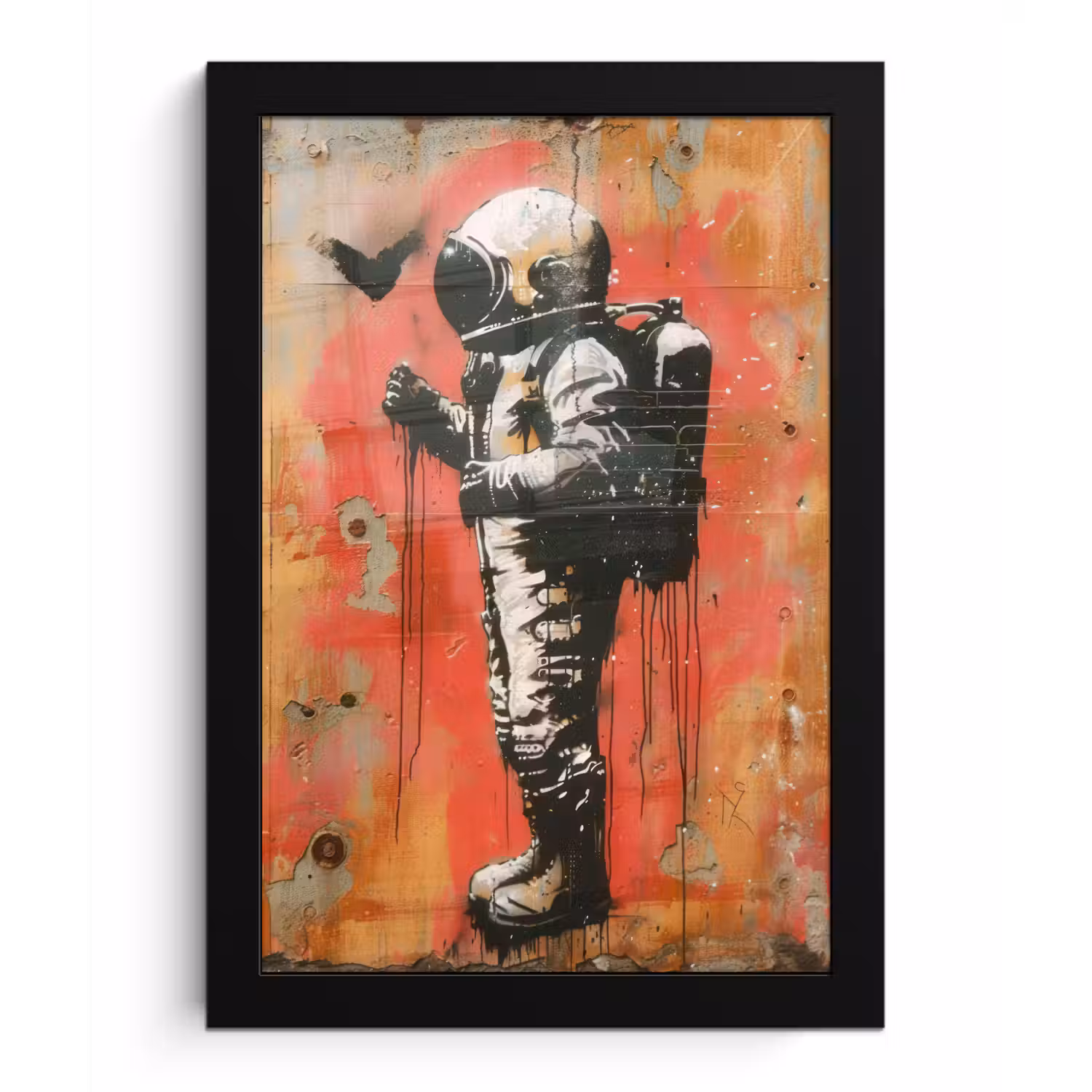 Graffiti - Astronaut - Street art - Ruimte - Banksy fotolijst zwart zonder passe partout klein -3d