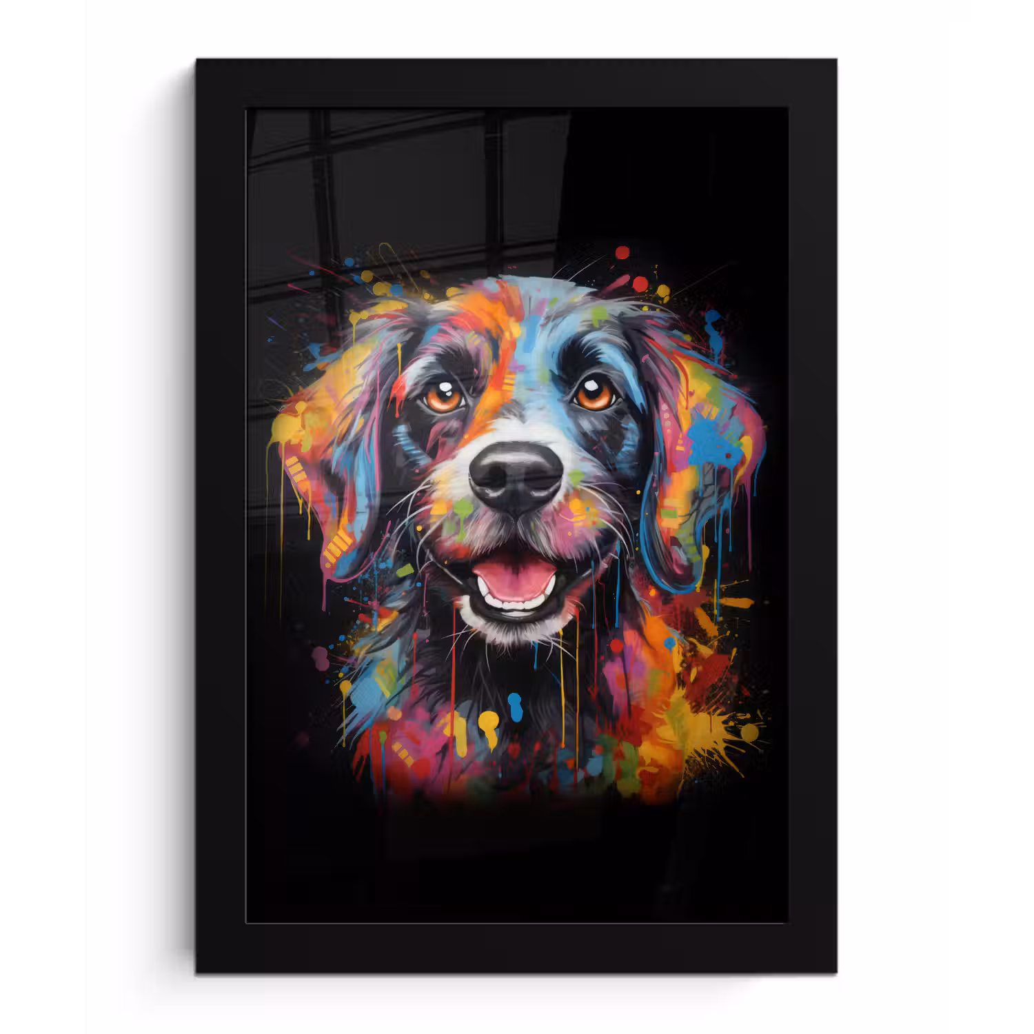 Graffiti - Hond - Zwart - Kleuren fotolijst zwart zonder passe partout klein -3d
