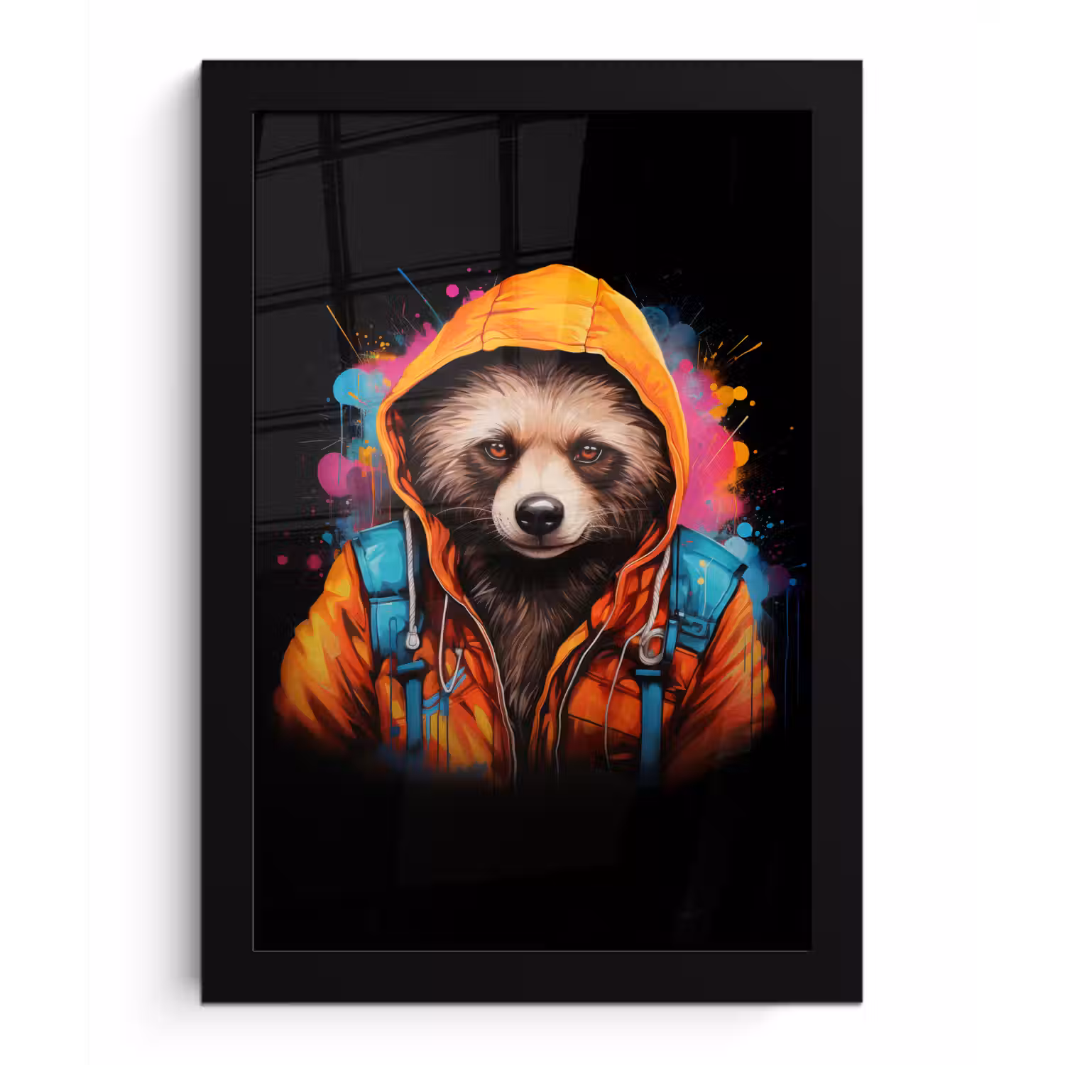 Graffiti - Wasbeer - Jas - Zwart fotolijst zwart zonder passe partout klein -3d