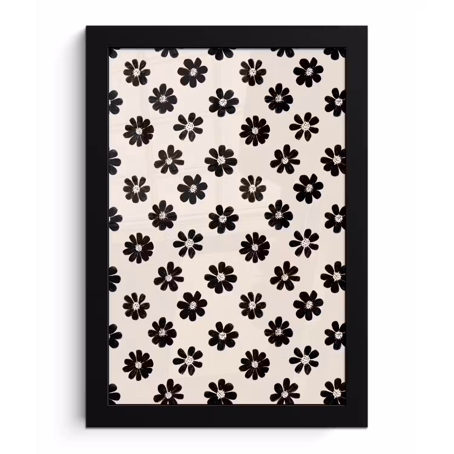 Grafisch - Madeliefjes - Zwart - Beige fotolijst zwart zonder passe partout klein 224 -3d