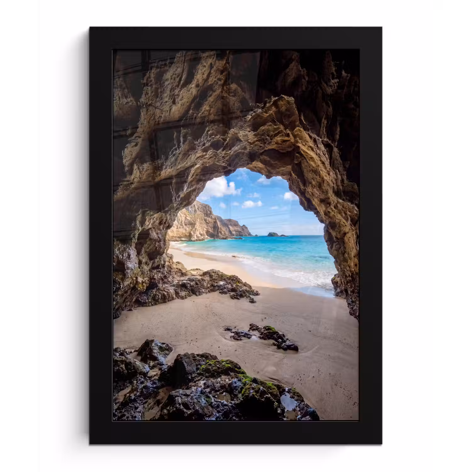 Grot - Strand - Zee - Blauw fotolijst zwart zonder passe partout klein -3d