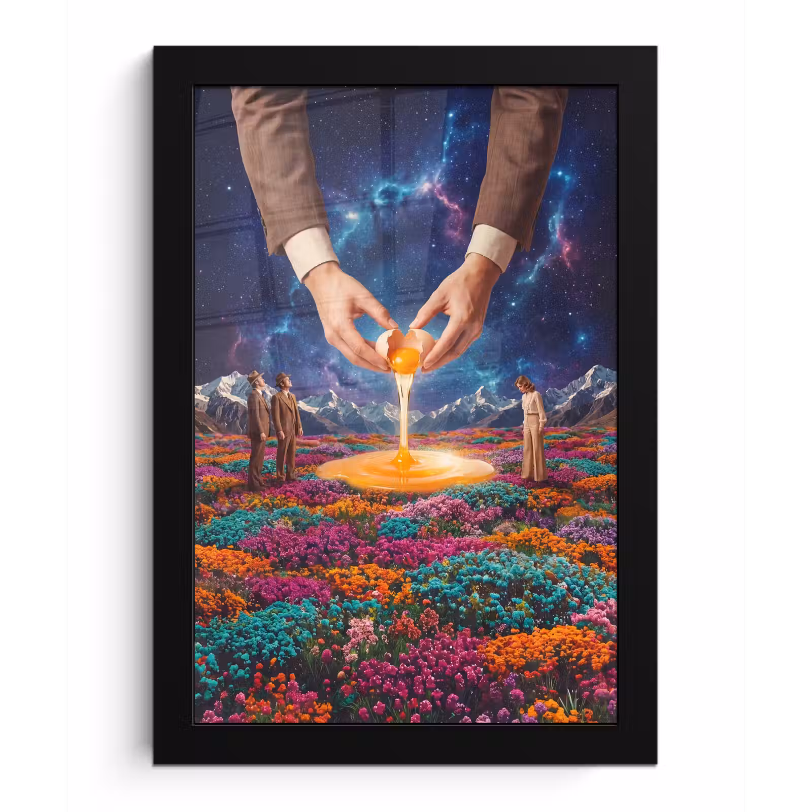 Poster met lijst - Handen - Ei - Surrealisme - Handen - Ei - Surrealisme fotolijst zwart zonder passe partout klein