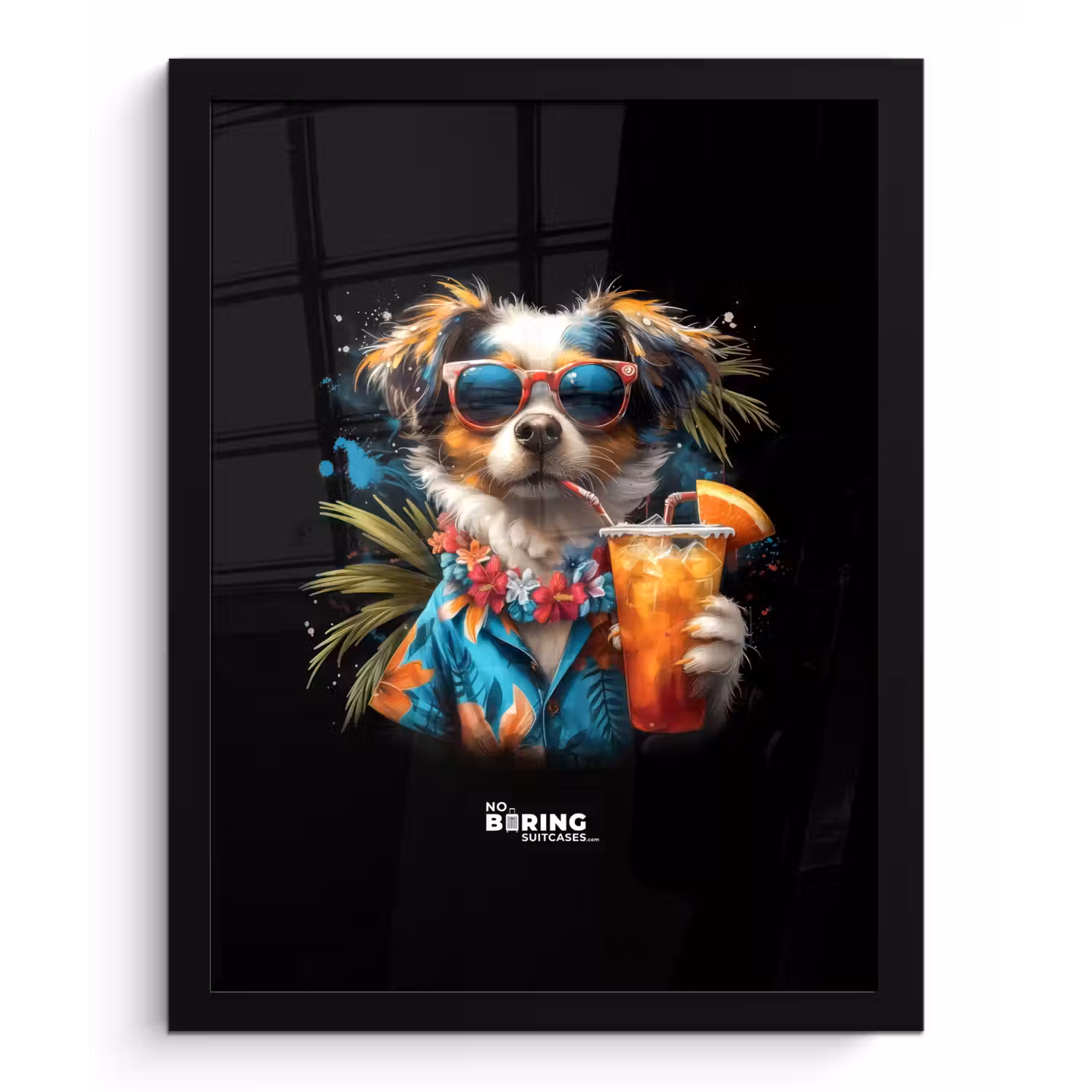 Hond in tropische sferen fotolijst zwart zonder passe partout klein -3d