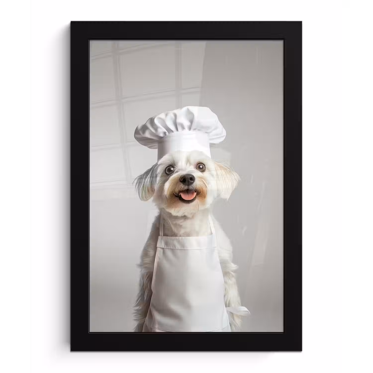 Hond - Wit - Kok fotolijst zwart zonder passe partout klein -3d