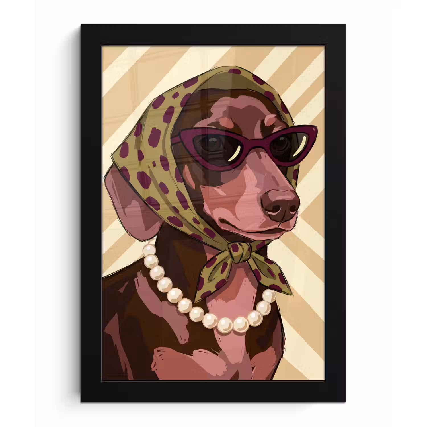 Hond - Zonnebril - Hoofddoek - Dieren - Modern fotolijst zwart zonder passe partout klein -3d