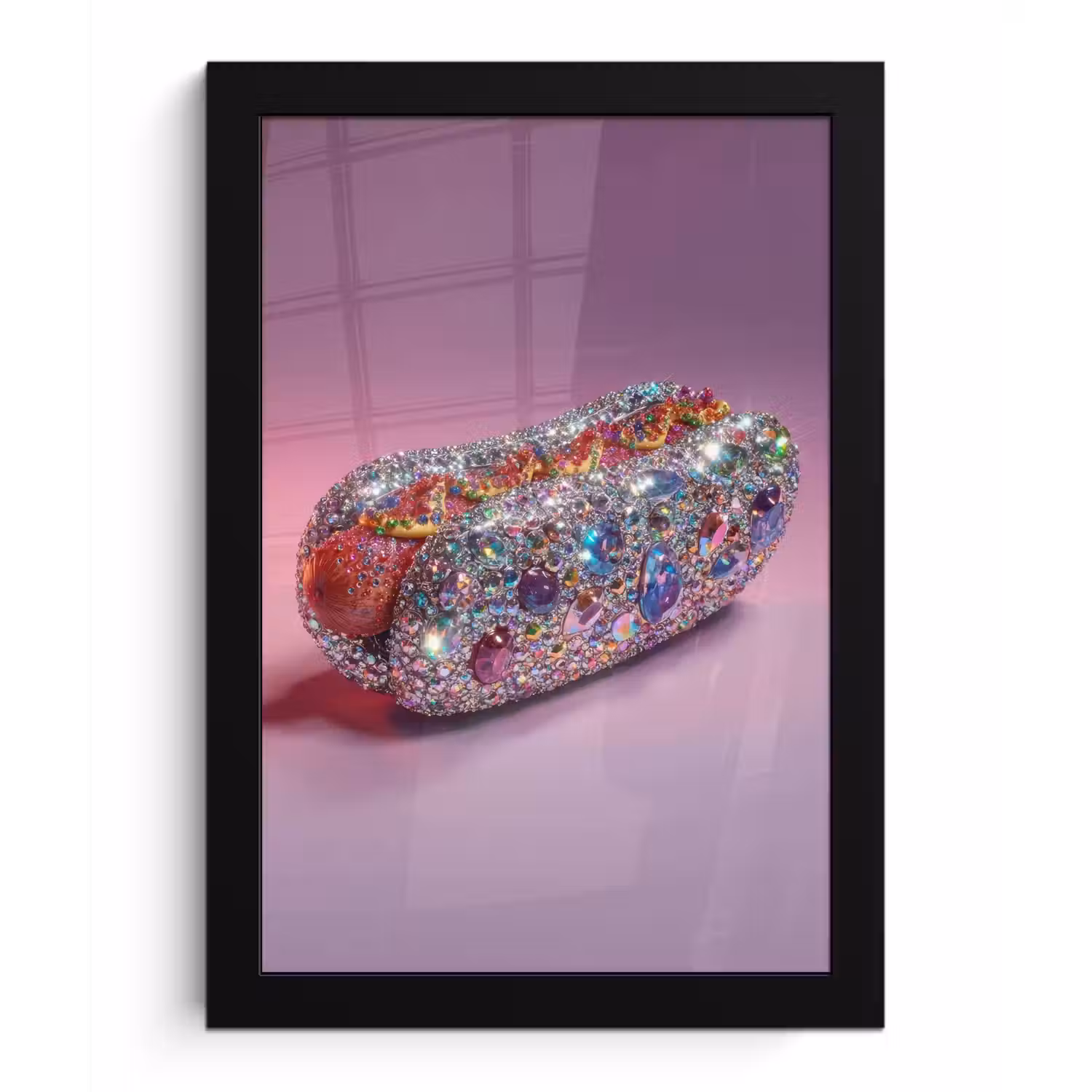 Hotdog - Steentjes - Glitters - Paars fotolijst zwart zonder passe partout klein -3d