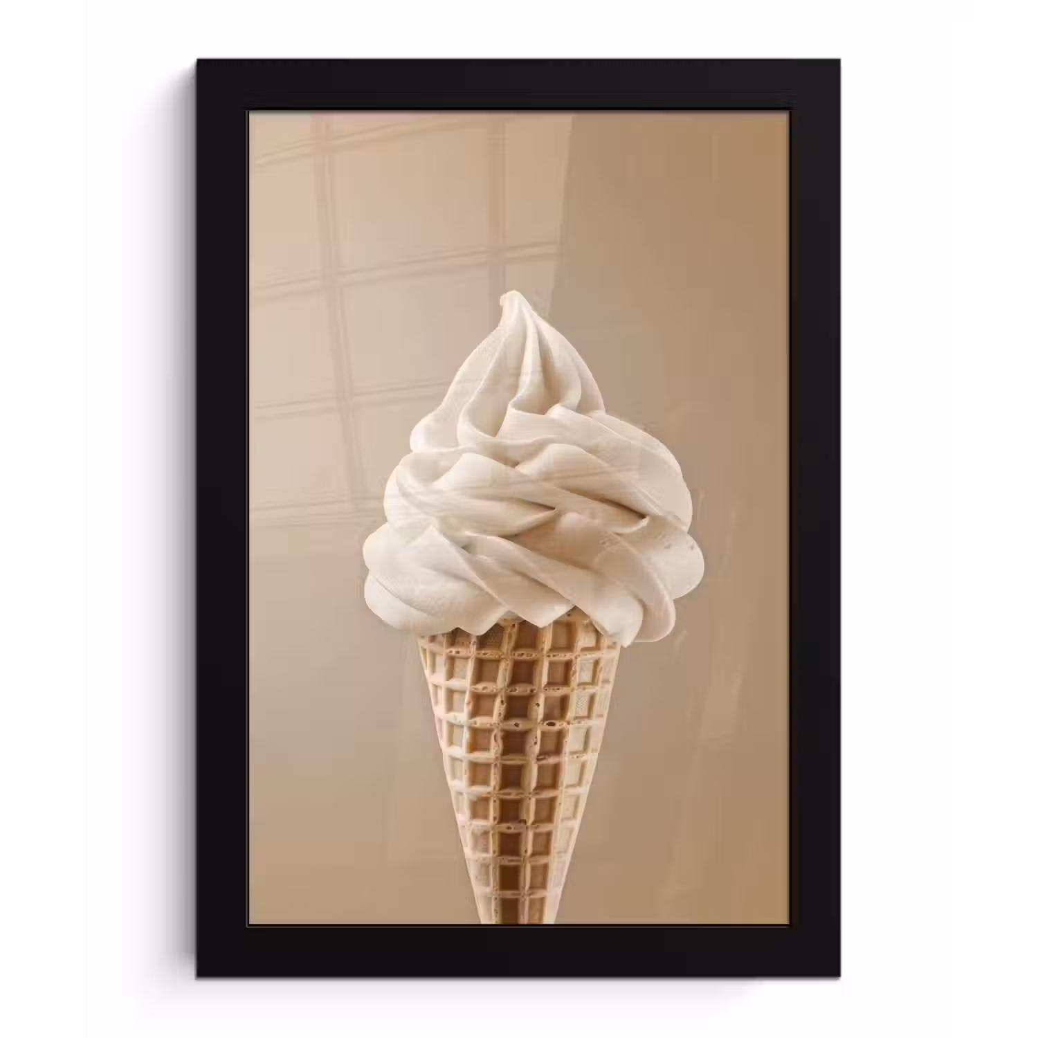 IJs - Softijs - Romig - Hoorntje - Beige fotolijst zwart zonder passe partout klein -3d