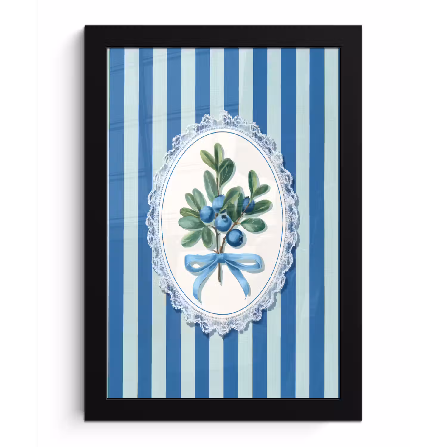 Illustratie - Bessen - Blauw - Strepen fotolijst zwart zonder passe partout klein -3d