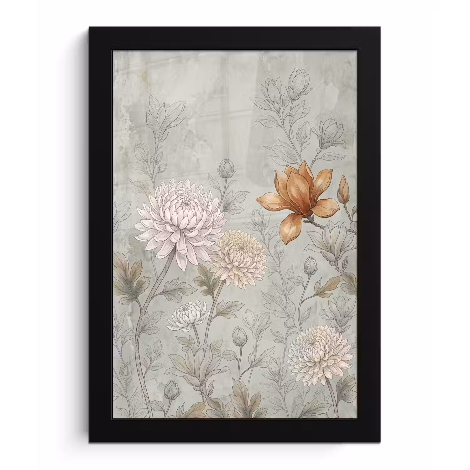 Illustratie - Bloemen - Groen fotolijst zwart zonder passe partout klein -3d