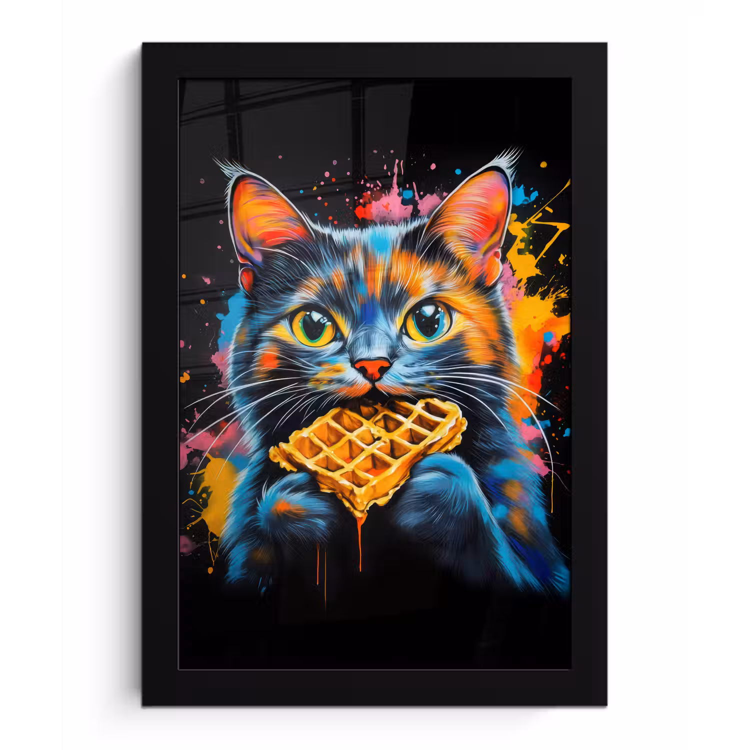 Kat - Graffiti - Kleurrijk - Wafel - Eten fotolijst zwart zonder passe partout klein -3d