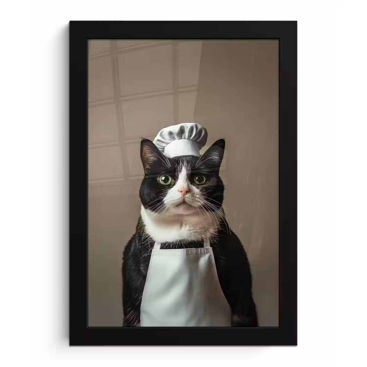 Kat - Kokskleding - Zwart - Wit fotolijst zwart zonder passe partout klein -3d