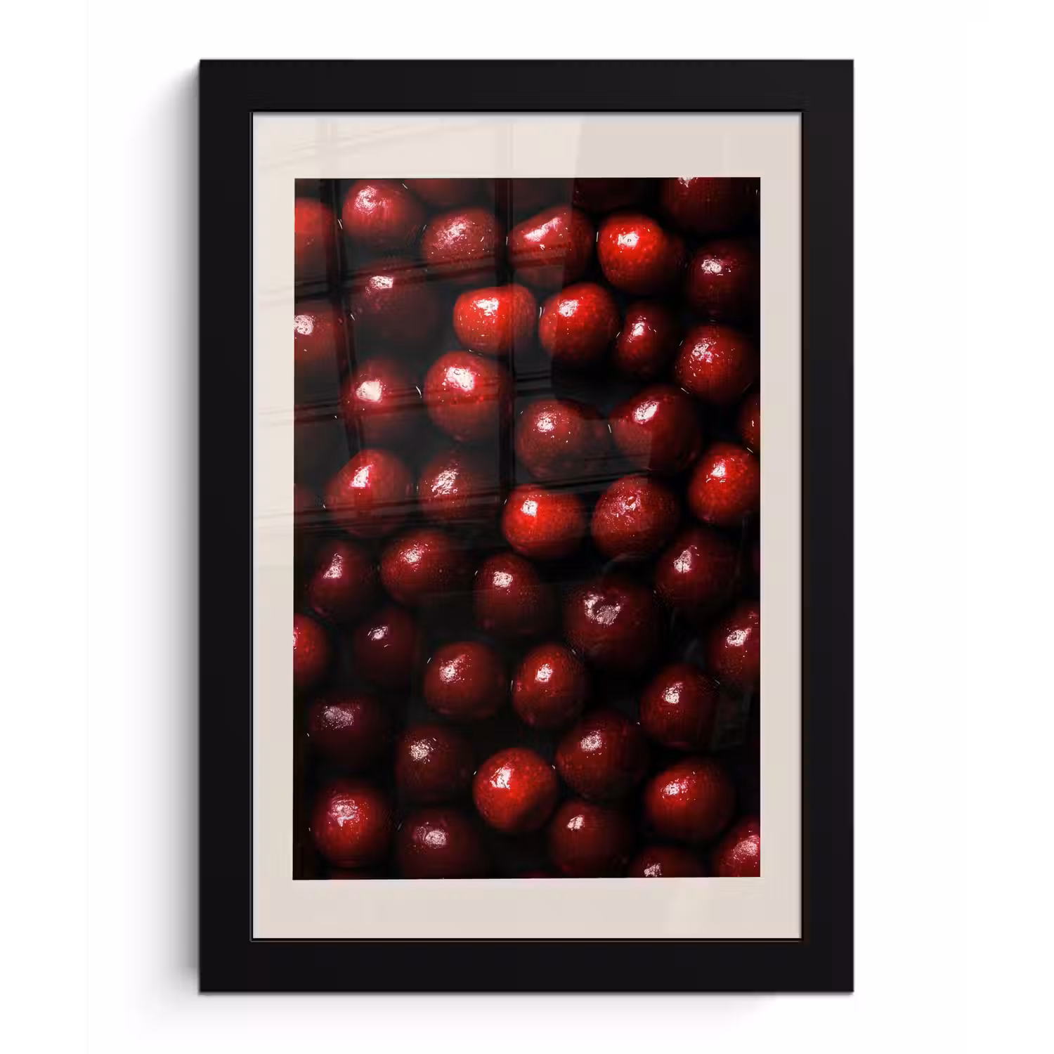 Kersen - Rood fotolijst zwart zonder passe partout klein -3d