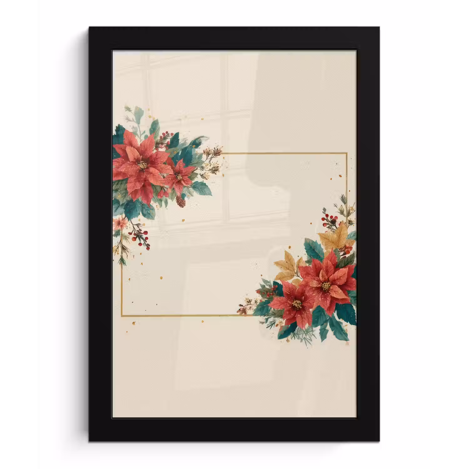 Kerst - Poinsettia - Omlijsting - Kleurrijk fotolijst zwart zonder passe partout klein -3d