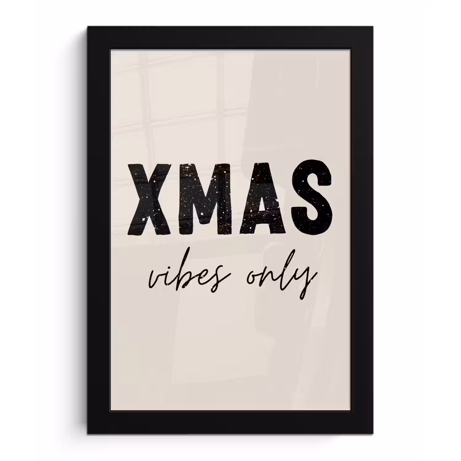 Kerst - Spreuk - xmas vibes only - Beige fotolijst zwart zonder passe partout klein -3d