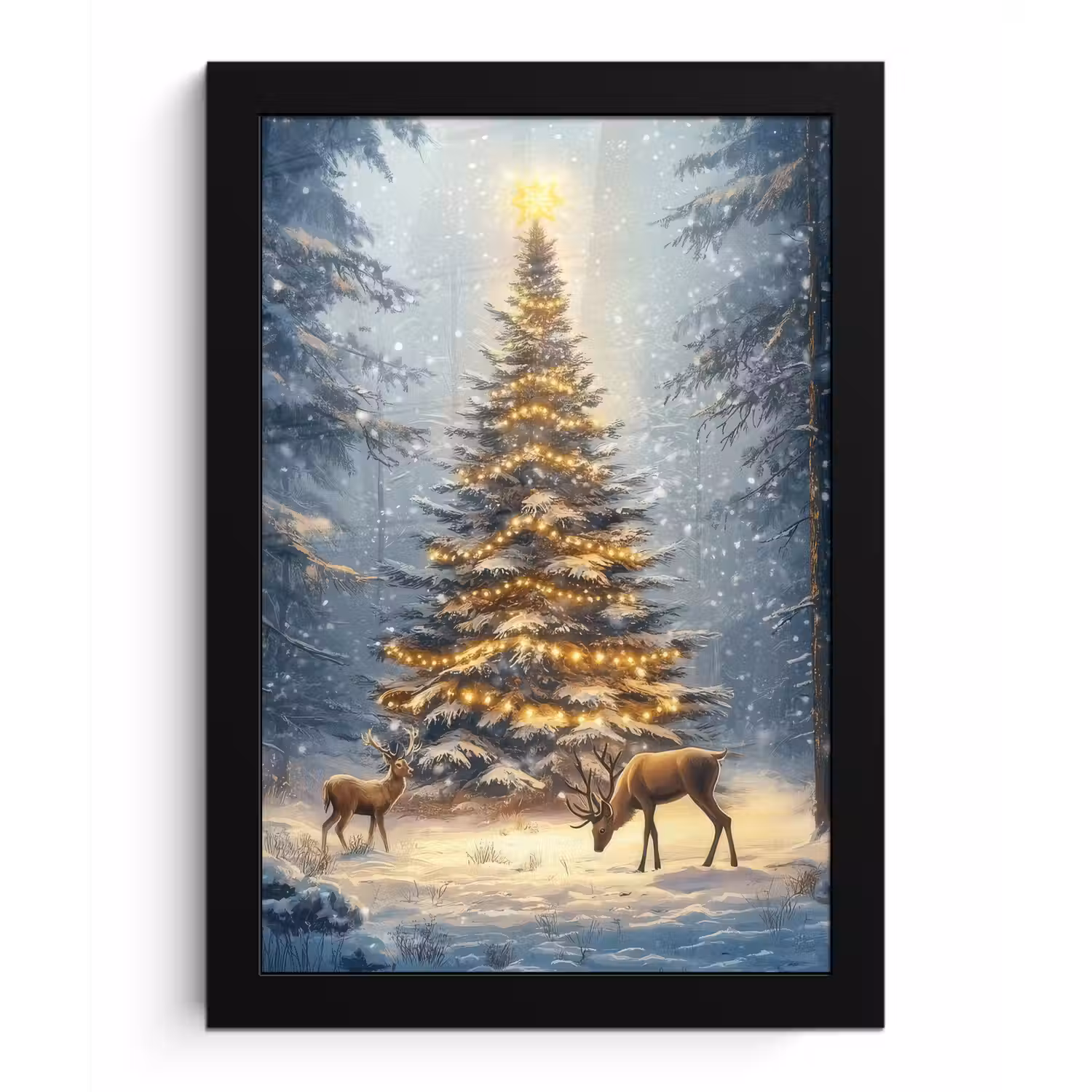 Kerstlicht - Woud - Hert - Donker fotolijst zwart zonder passe partout klein -3d