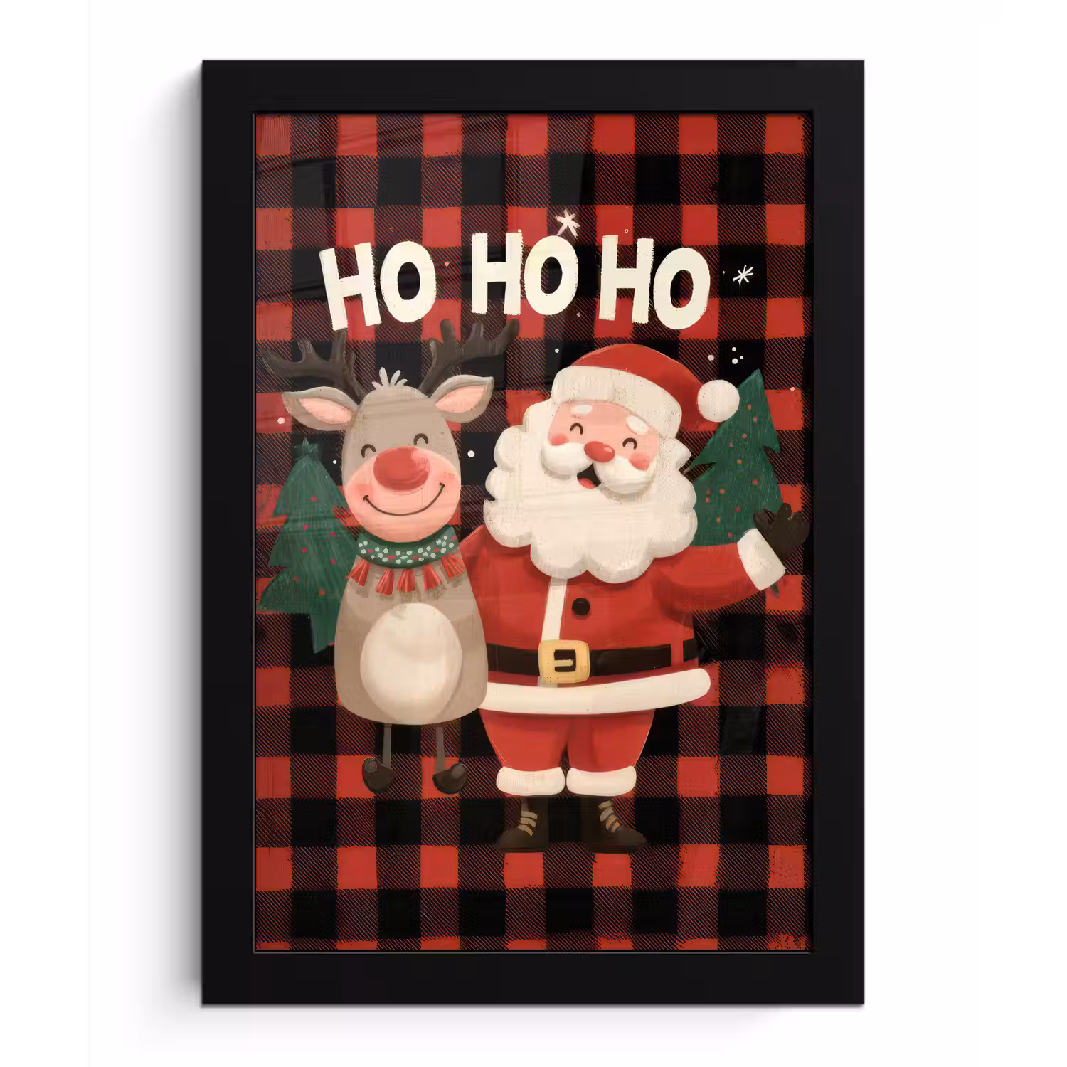 Kerstman - Rendier - Tekst - Rood - Zwart fotolijst zwart zonder passe partout klein -3d