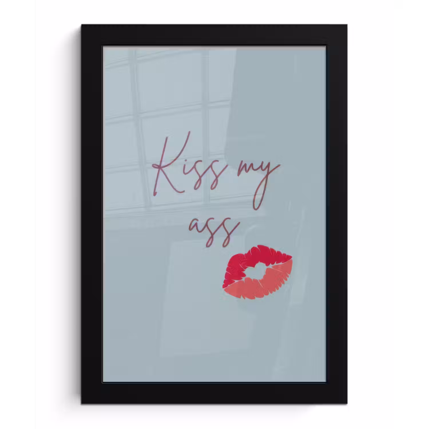 Kiss my ass - Lip - Blauw fotolijst zwart zonder passe partout klein -3d