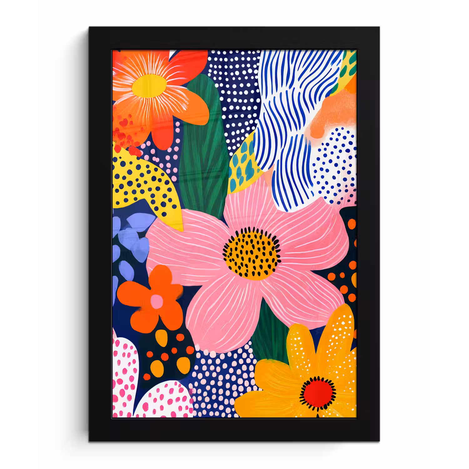 Kleurrijk - Bloemen - Abstract - Stippen fotolijst zwart zonder passe partout klein -3d