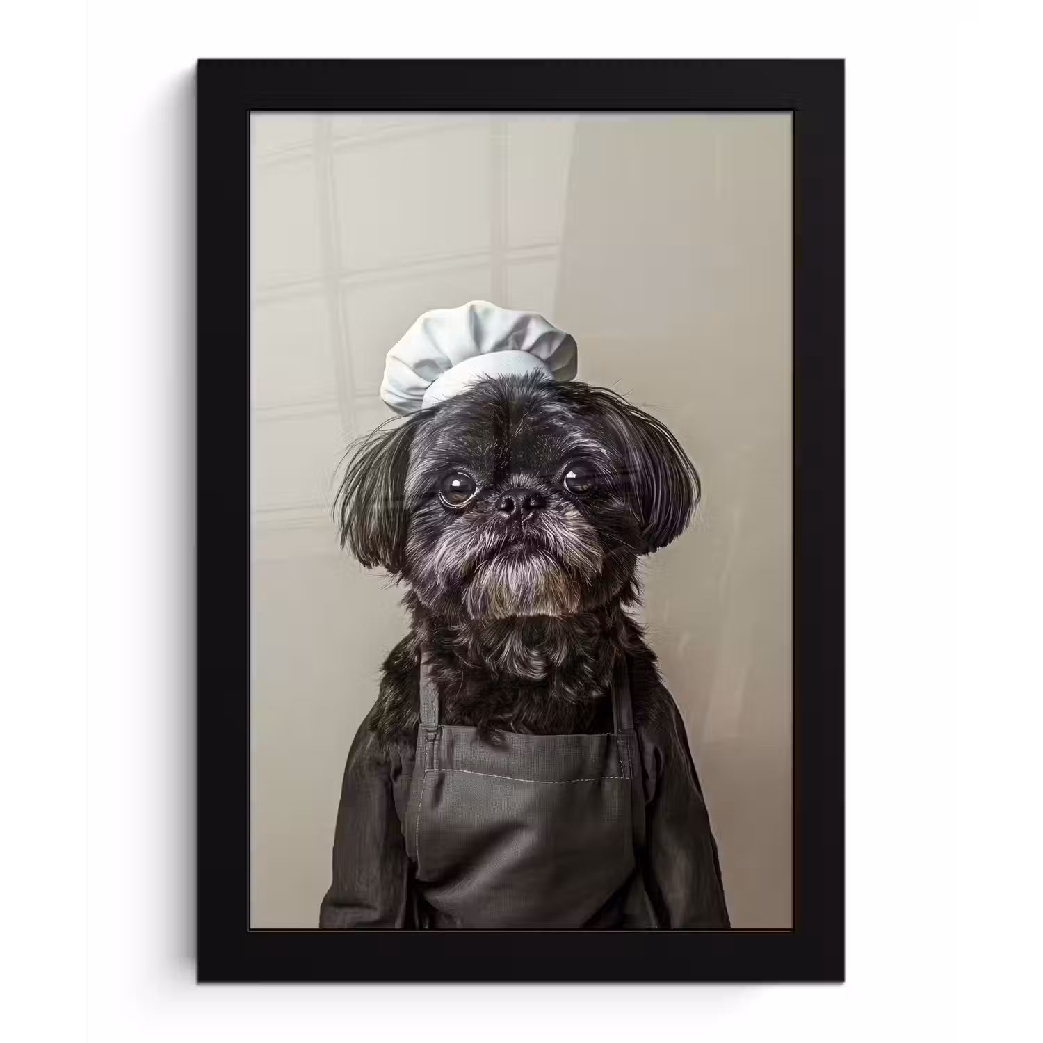 Kokskleding - Zwart - Hondje fotolijst zwart zonder passe partout klein -3d