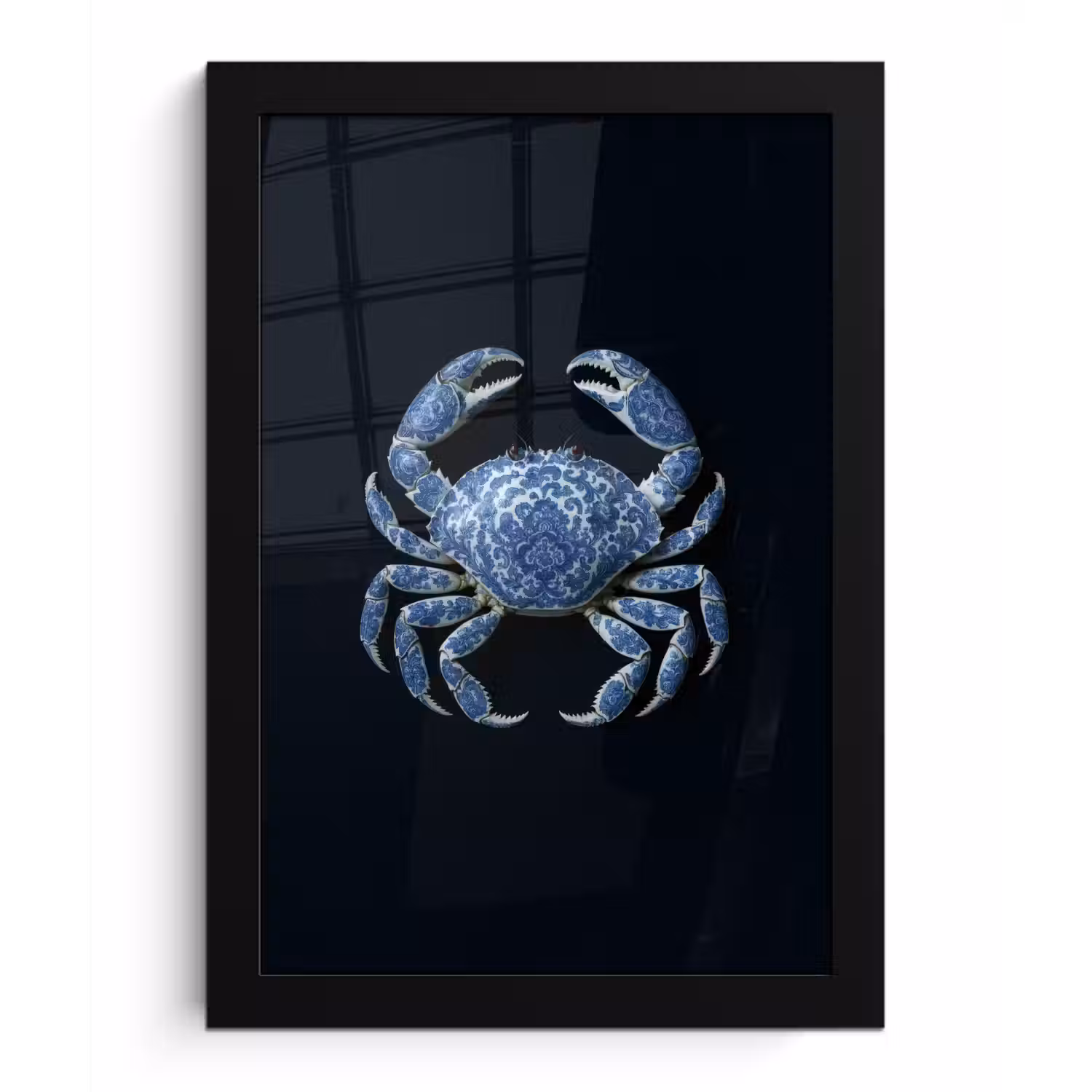 Krab - Delfts blauw - Dieren fotolijst zwart zonder passe partout klein -3d