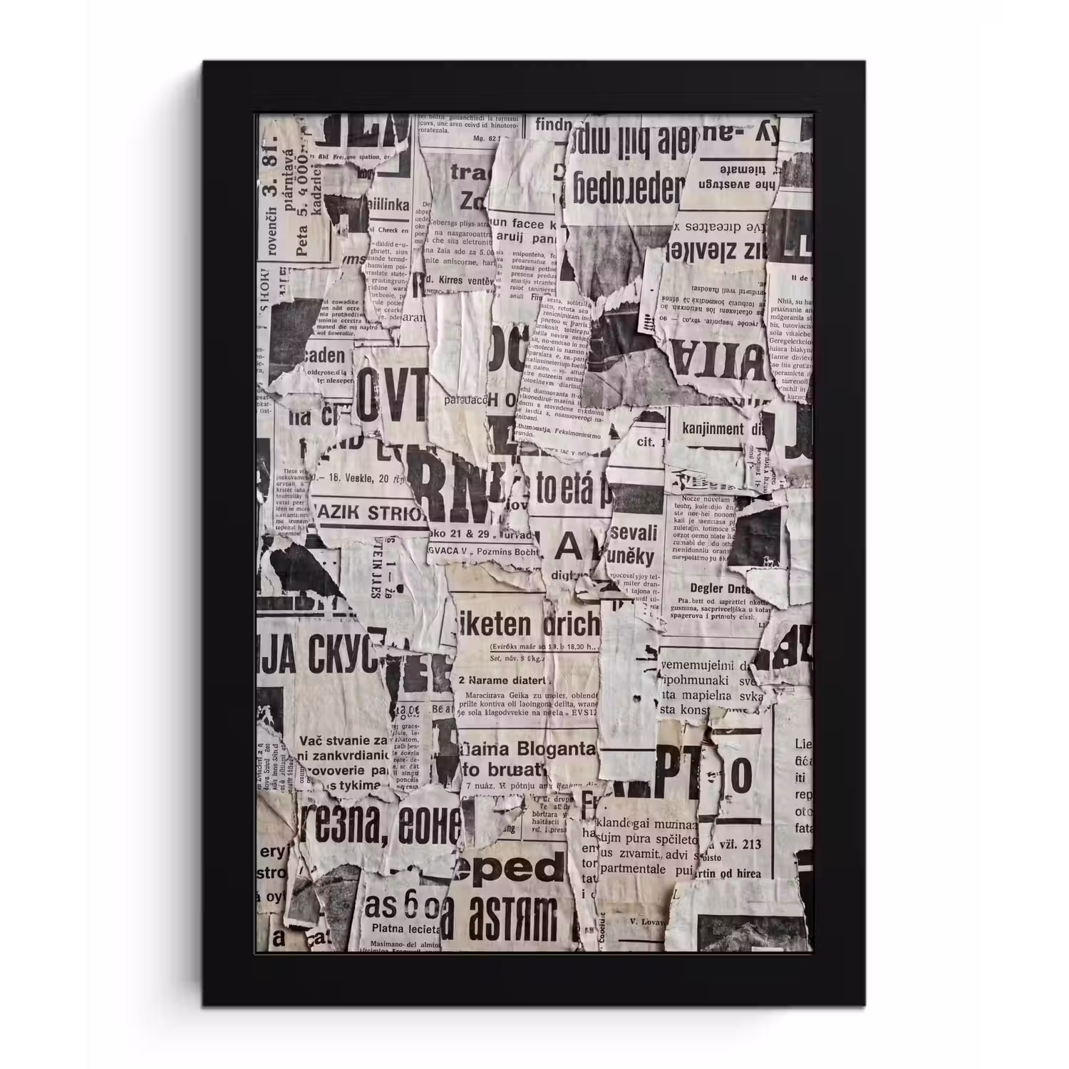 Krant - Gescheurd - Textuur - Abstract - Zwart-wit fotolijst zwart zonder passe partout klein -3d