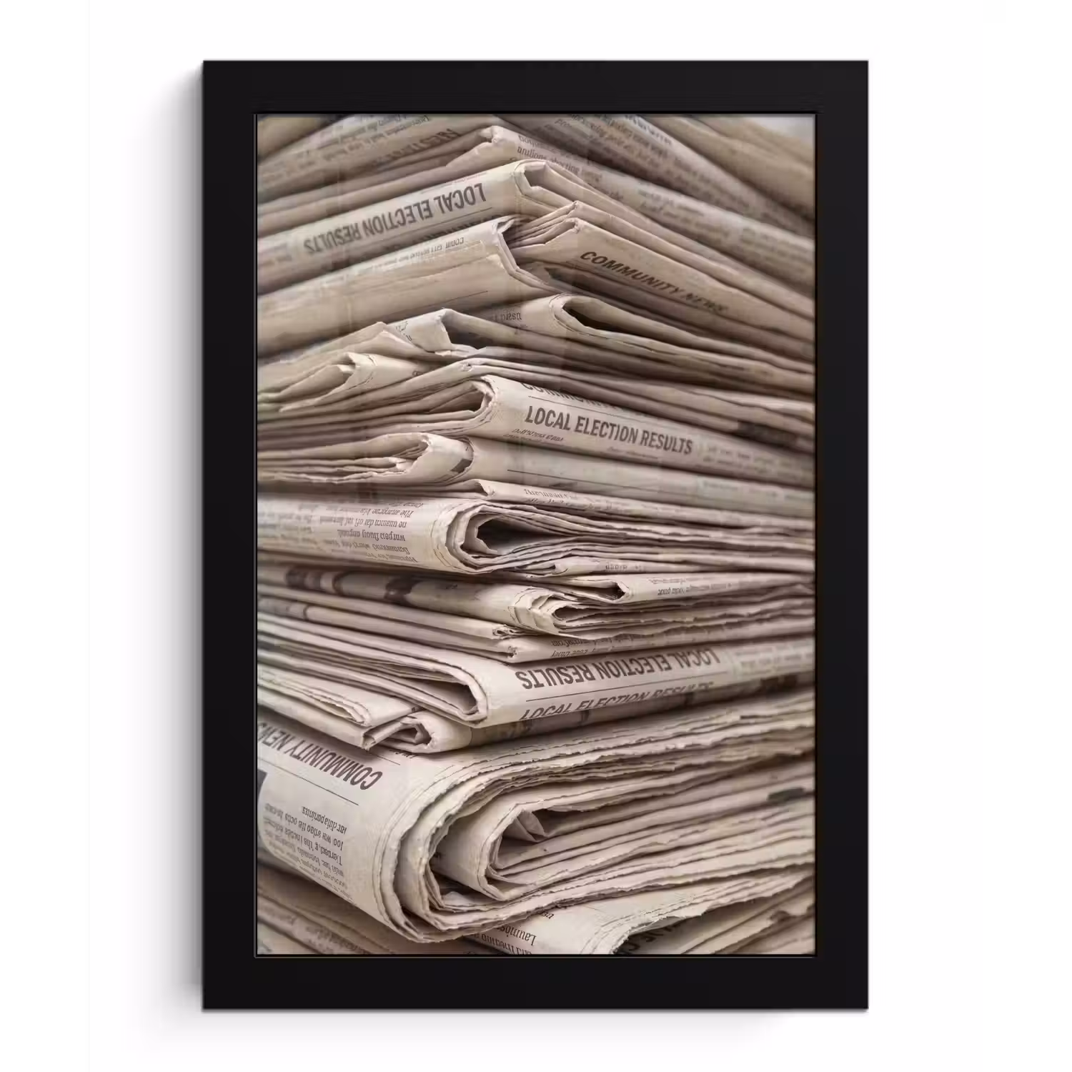 Kranten - Stapel - Nieuws - Vintage - Beige fotolijst zwart zonder passe partout klein -3d