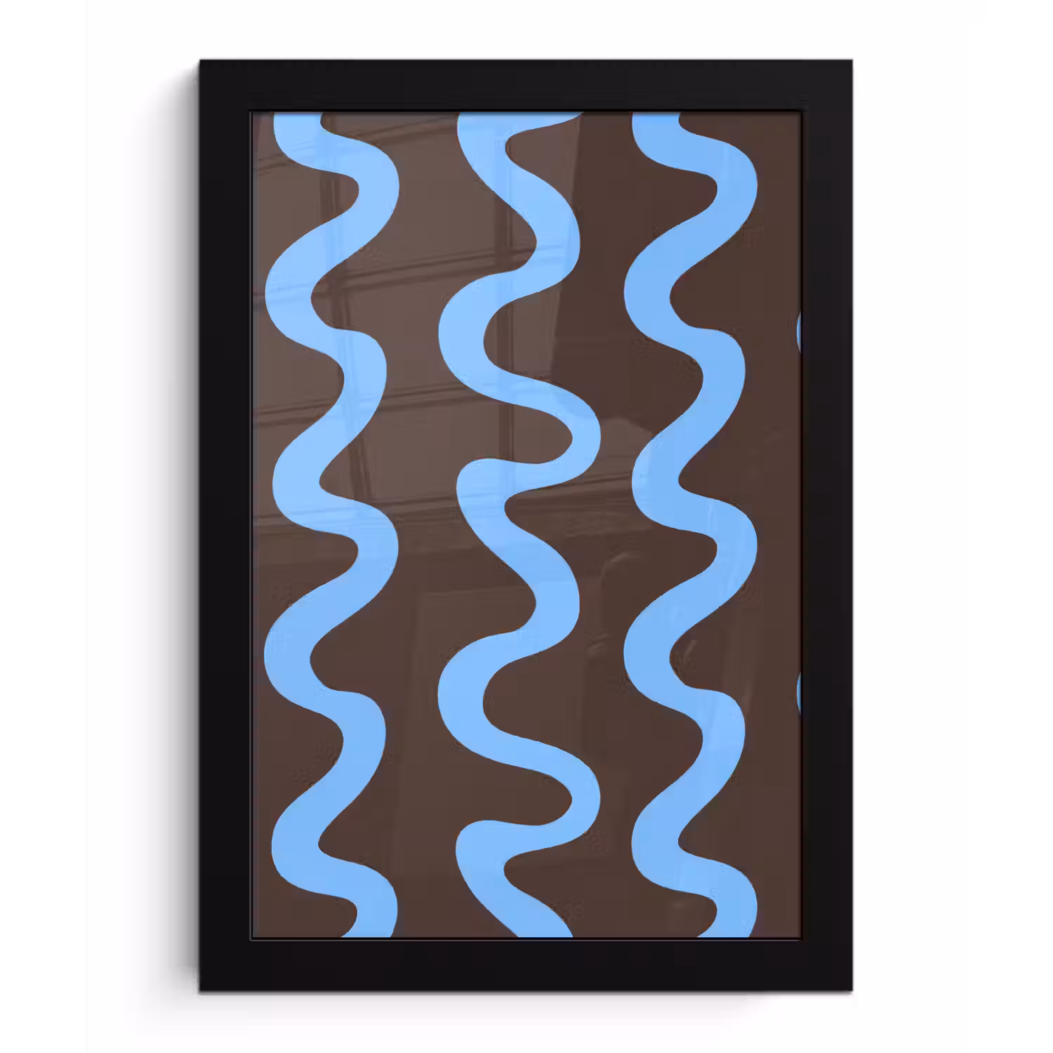 Kronkelende lijnen - Blauw - Bruin - Minimalistisch fotolijst zwart zonder passe partout klein 224 -3d