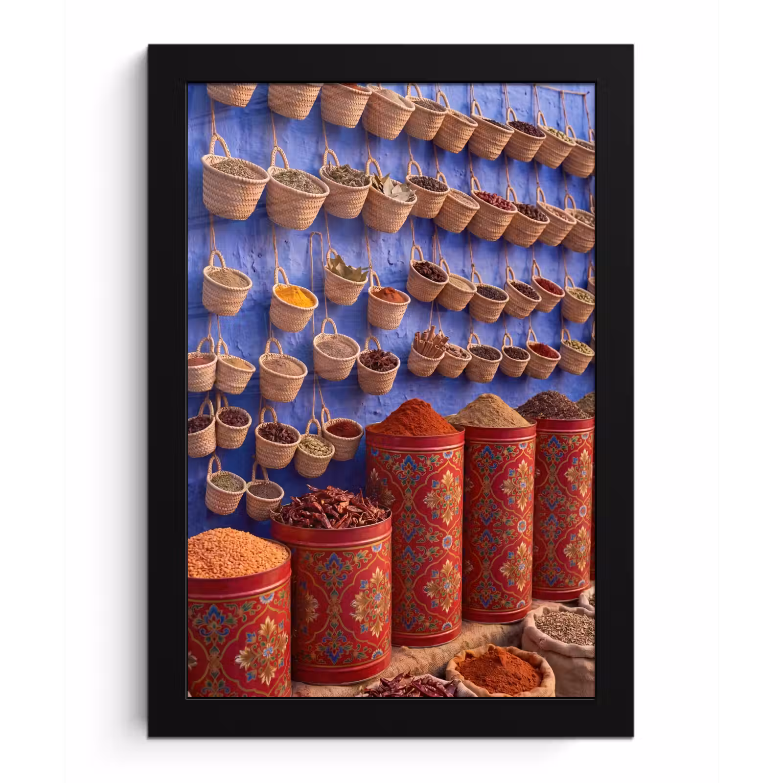 Poster met lijst - Kruiden - Manden - Markt - Kruiden - Manden - Markt fotolijst zwart zonder passe partout klein