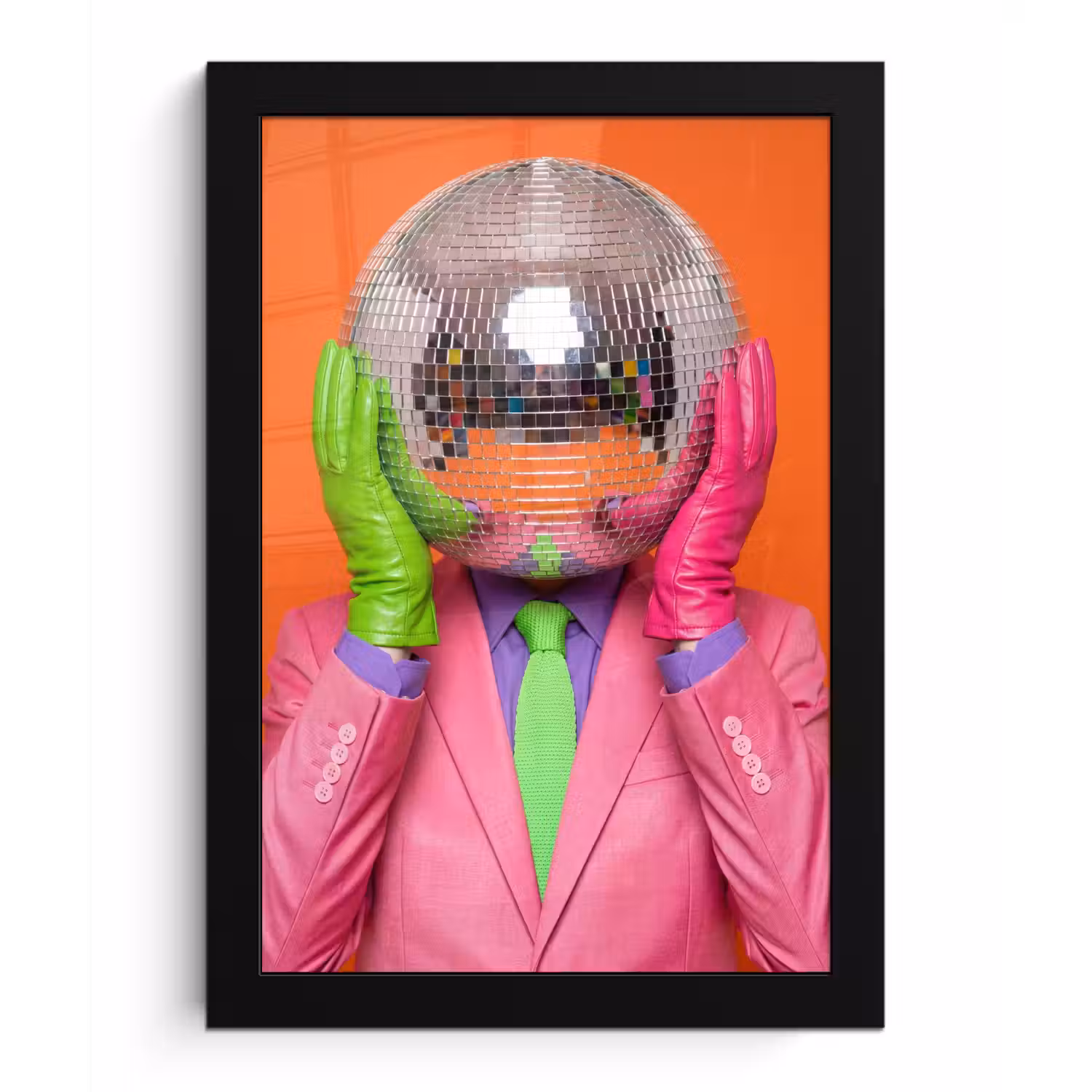 Kunst - Disco bal - Kleurrijk - Modern - Studio fotolijst zwart zonder passe partout klein -3d