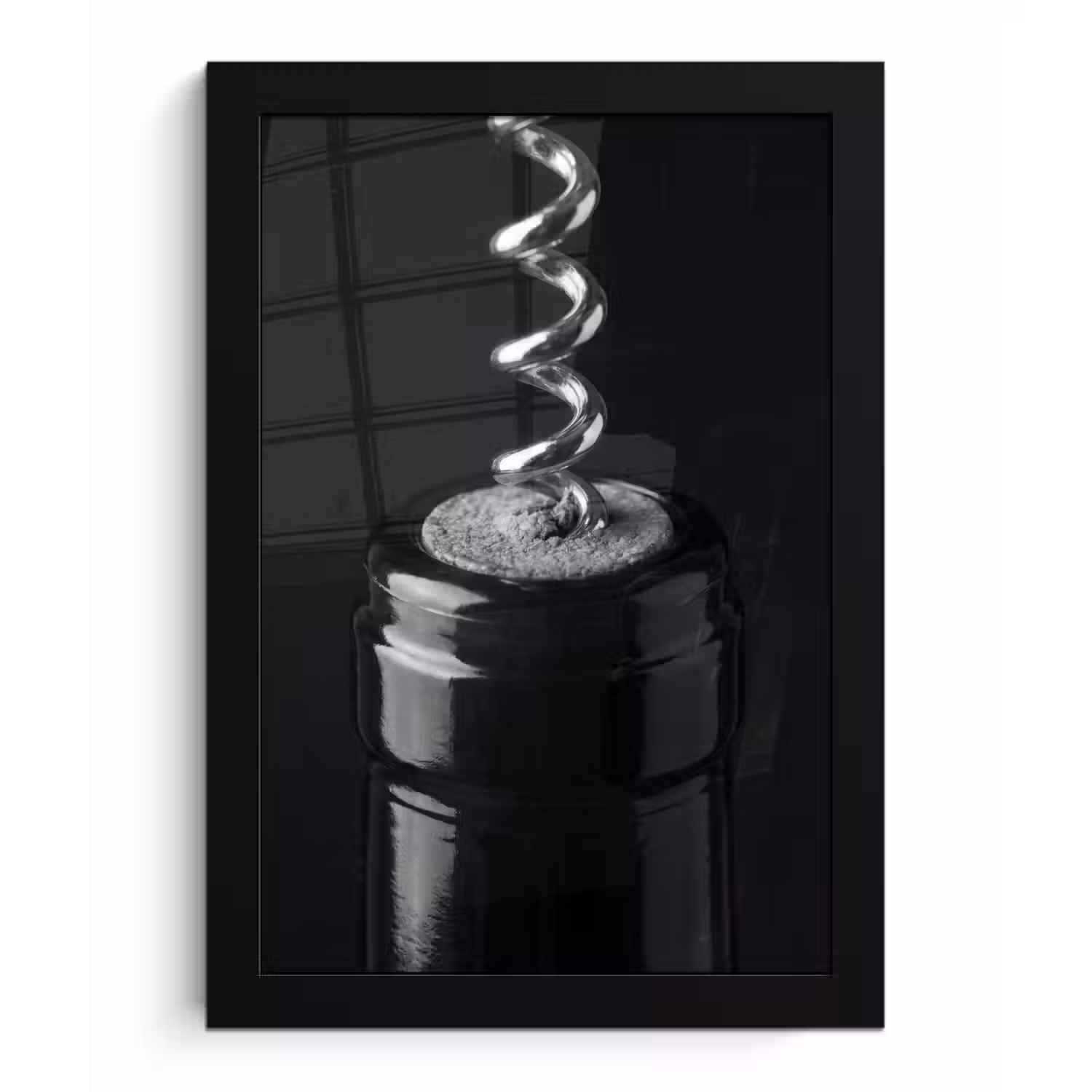 Kurkentrekker - Wijn - Zwart - Wit fotolijst zwart zonder passe partout klein -3d