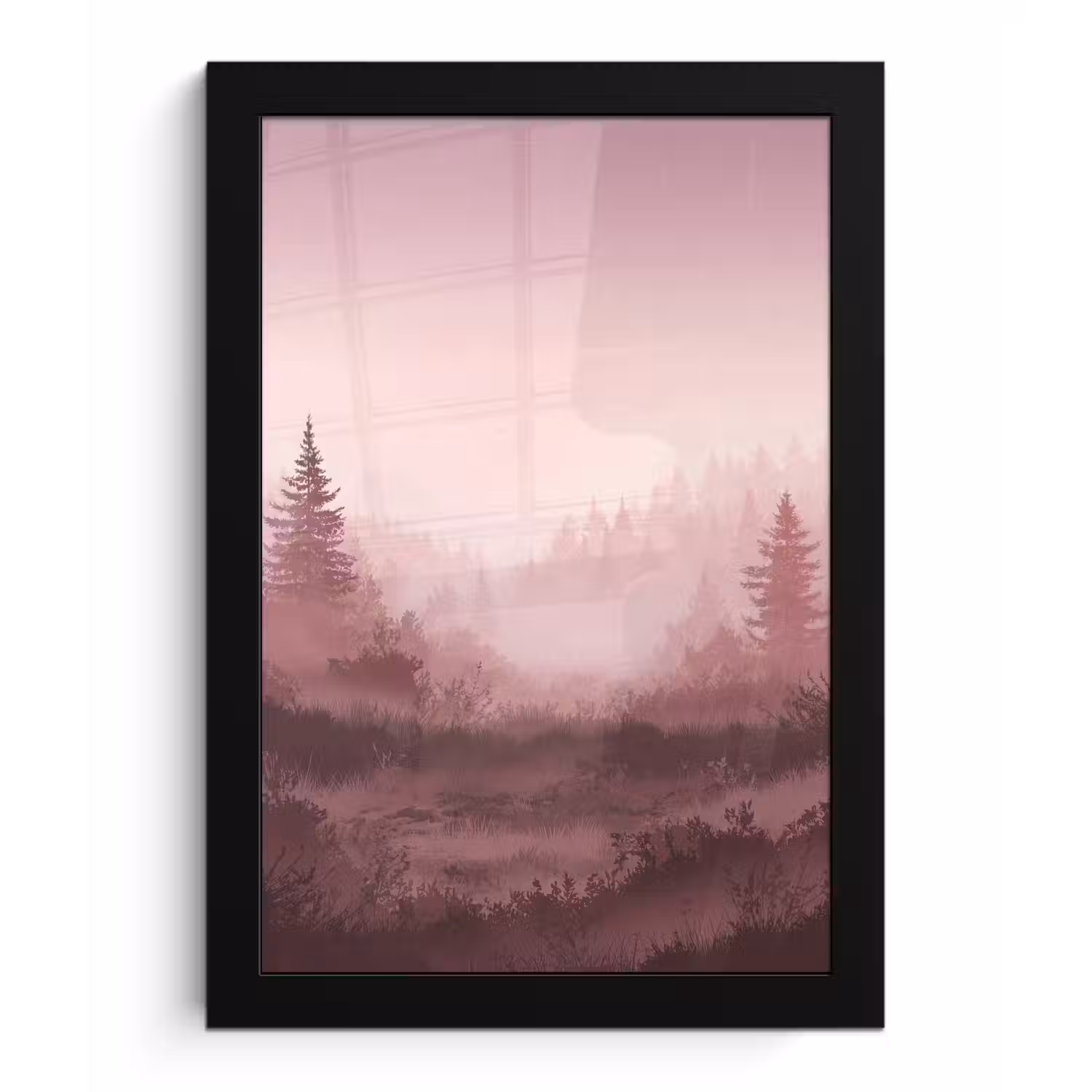 Landschap - Mistig - Roze fotolijst zwart zonder passe partout klein -3d