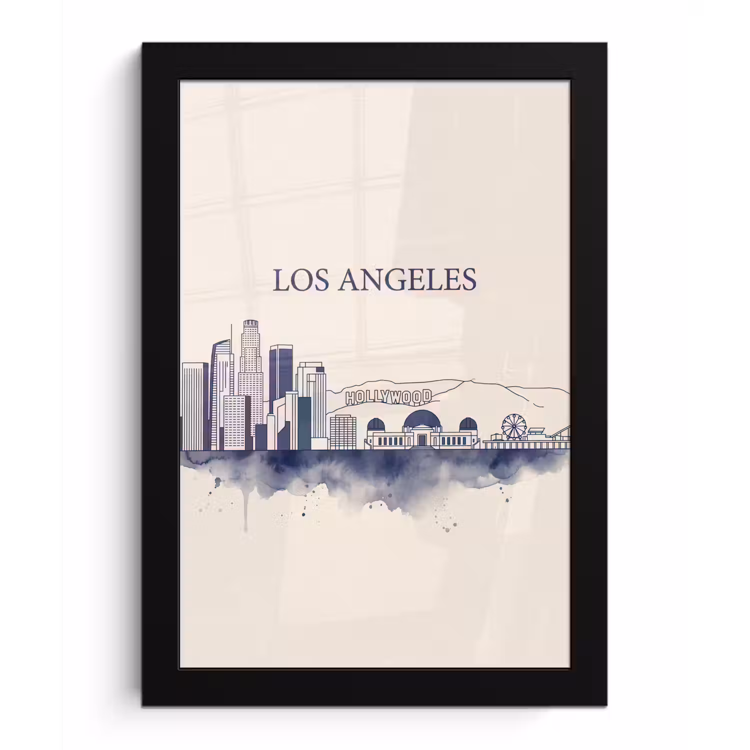 Los Angeles - Skyline - Architectuur - Aquarel - Blauw fotolijst zwart zonder passe partout klein -3d