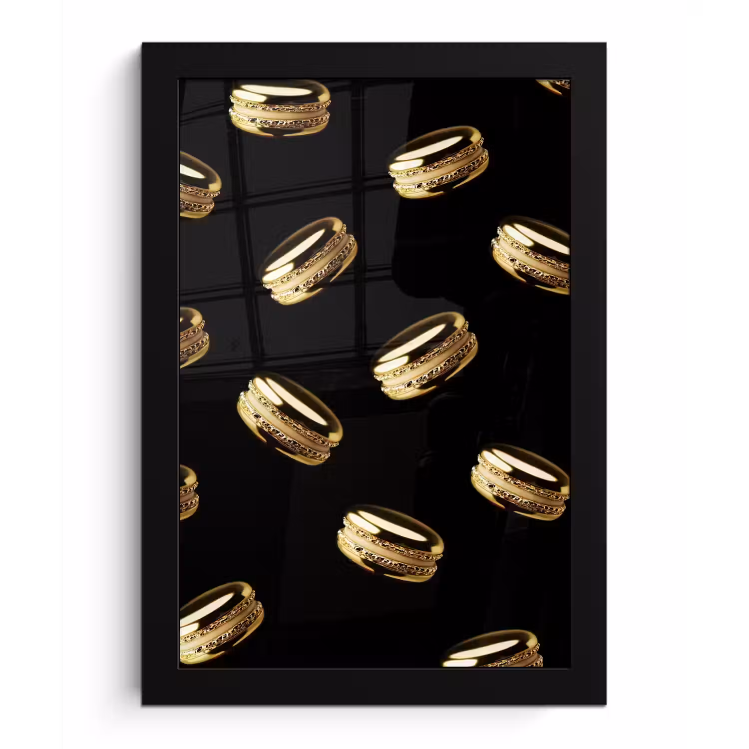 Macarons - Patroon - Goud - Zwart fotolijst zwart zonder passe partout klein -3d
