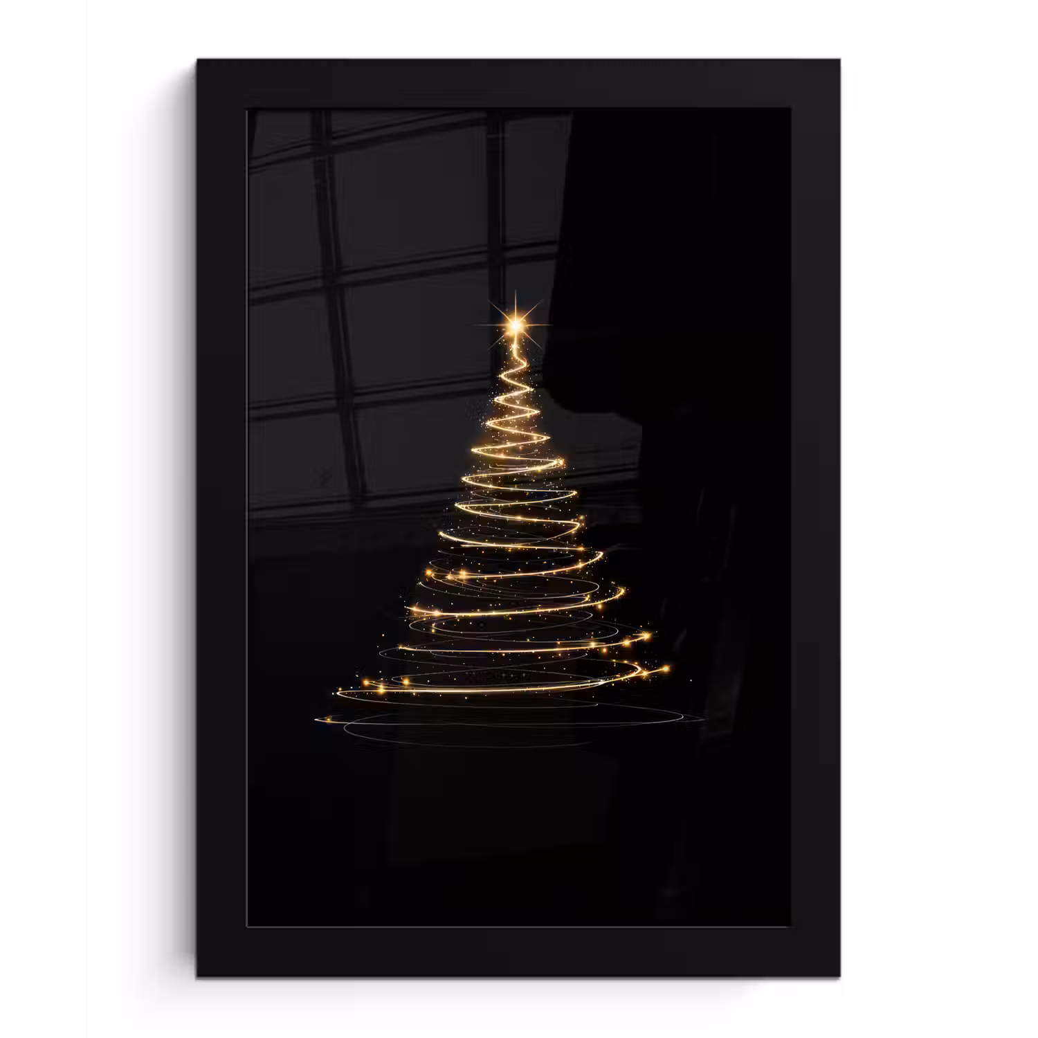Magisch - Kerstboom - Lichtspiralen - Zwart fotolijst zwart zonder passe partout klein -3d