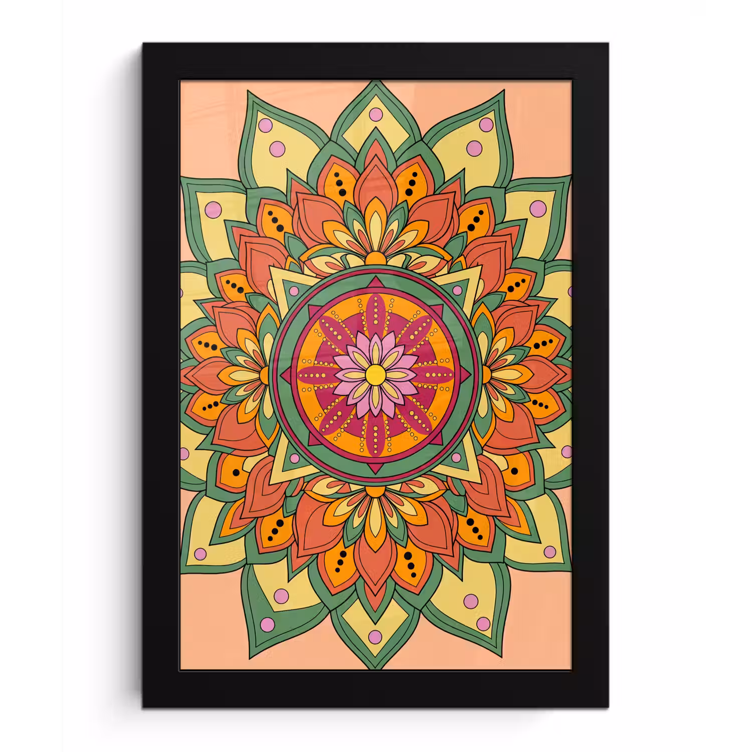Mandala - Bloemen - Abstract - Kleurrijk fotolijst zwart zonder passe partout klein -3d