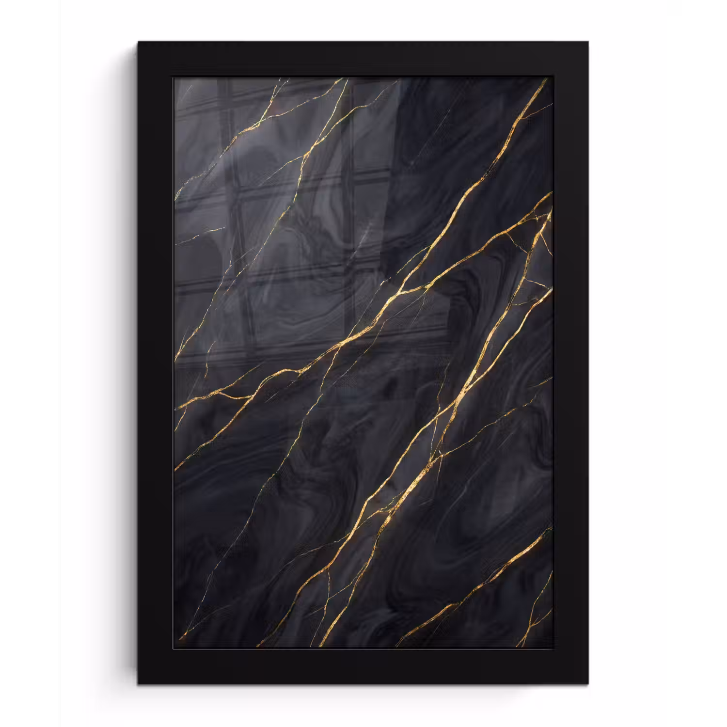 Marmer - Goudaders - Abstract - Modern - Zwart fotolijst zwart zonder passe partout klein -3d