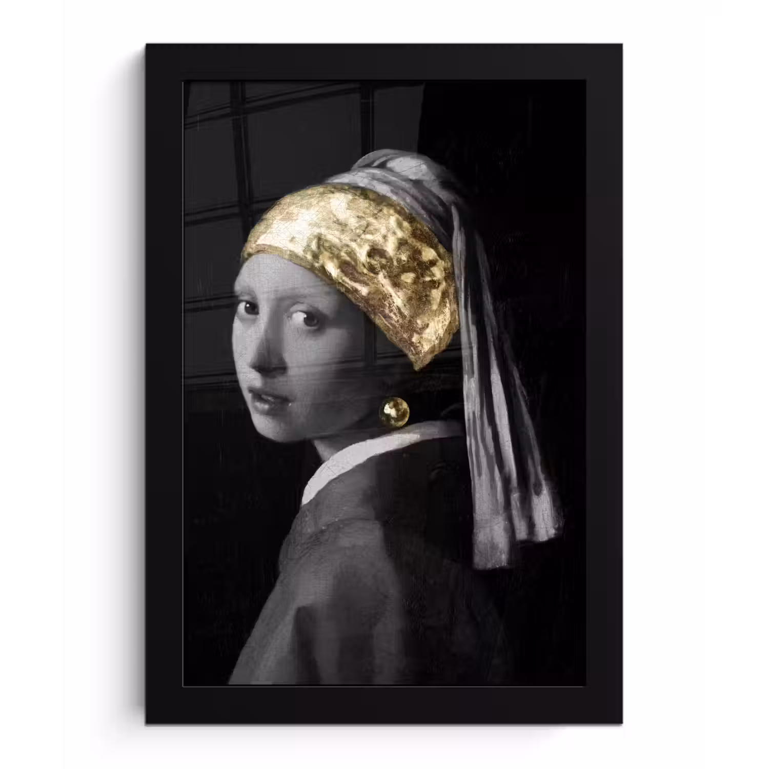 Meisje met de parel - Johannes Vermeer - Goud fotolijst zwart zonder passe partout klein -3d
