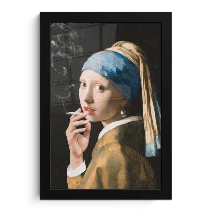 Meisje met de parel - Johannes Vermeer - Sigaretten fotolijst zwart zonder passe partout klein -3d